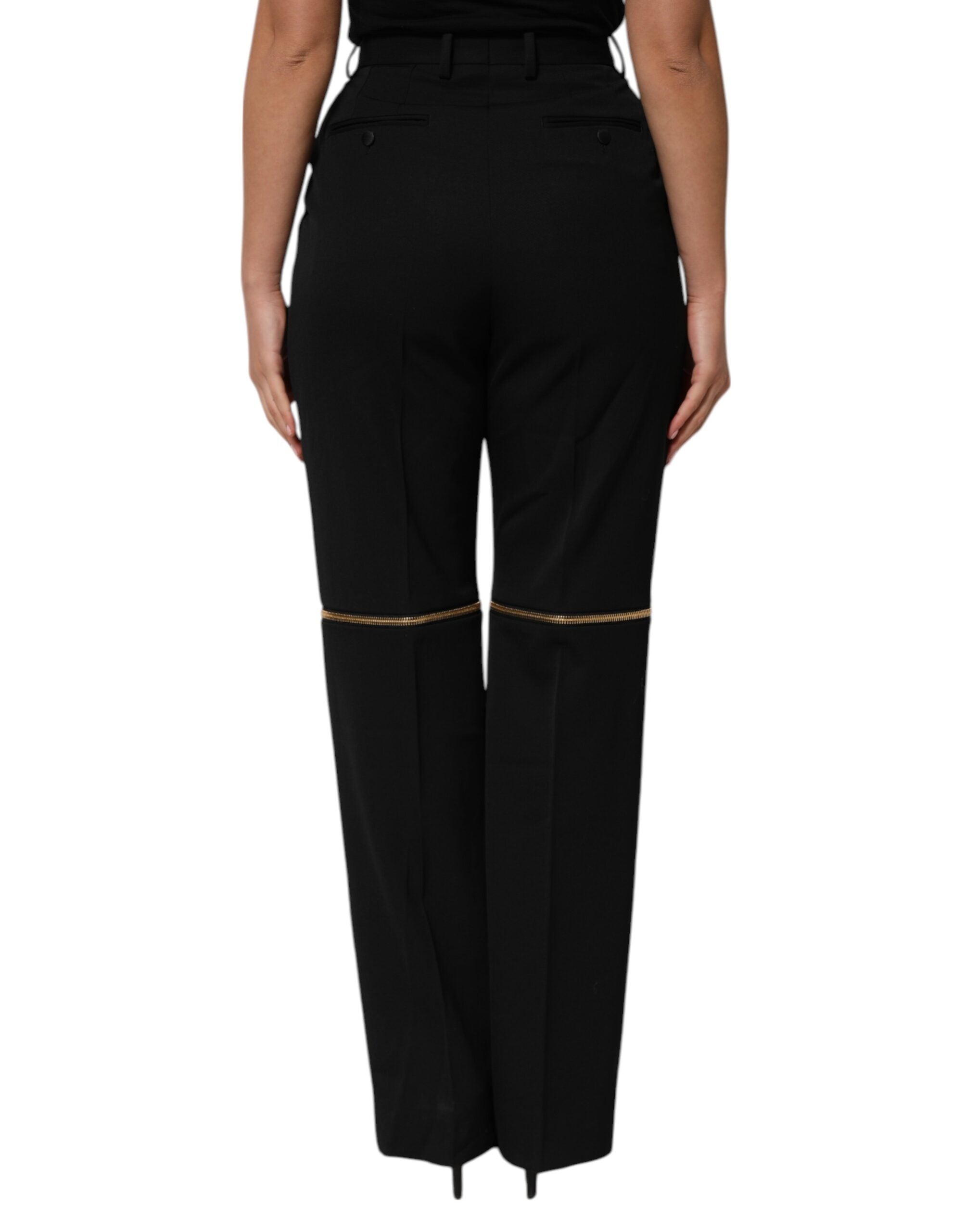 Dolce & Gabbana Schwarze Straight Leg Hose aus Wolle mit Reißverschluss-4