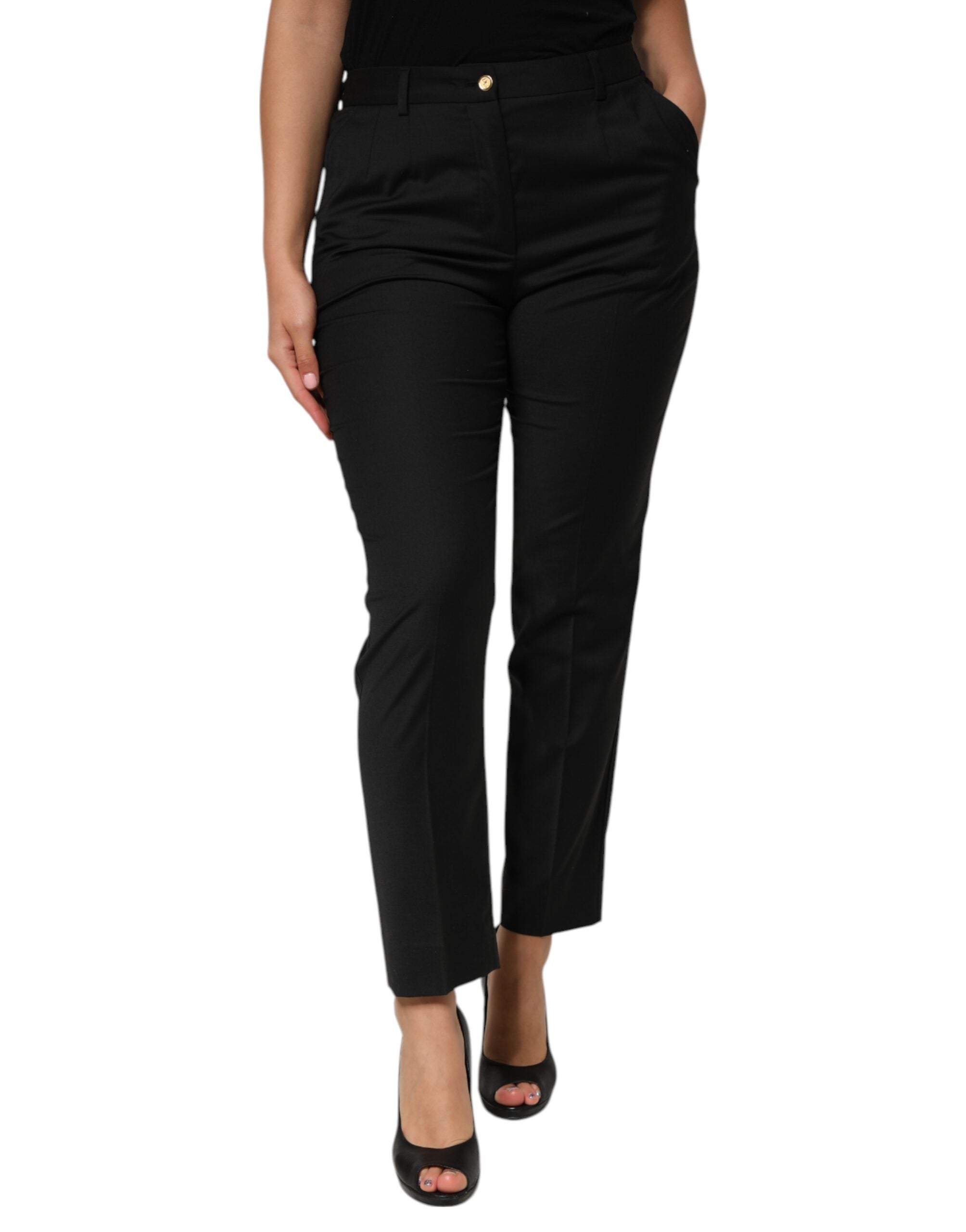 Dolce & Gabbana Black tapered women's trousers in polyester
