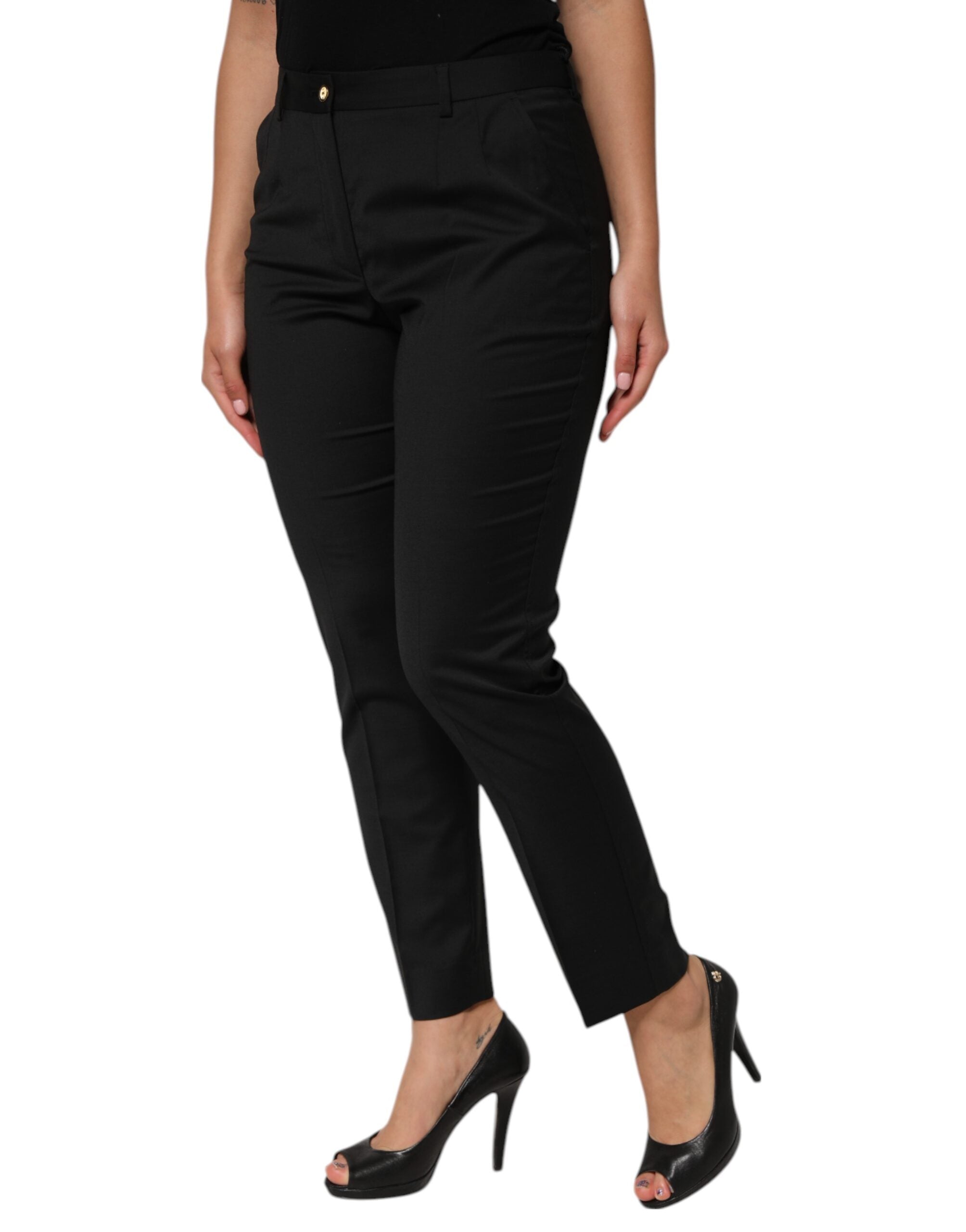 Dolce & Gabbana Black tapered women's trousers in polyester-3
