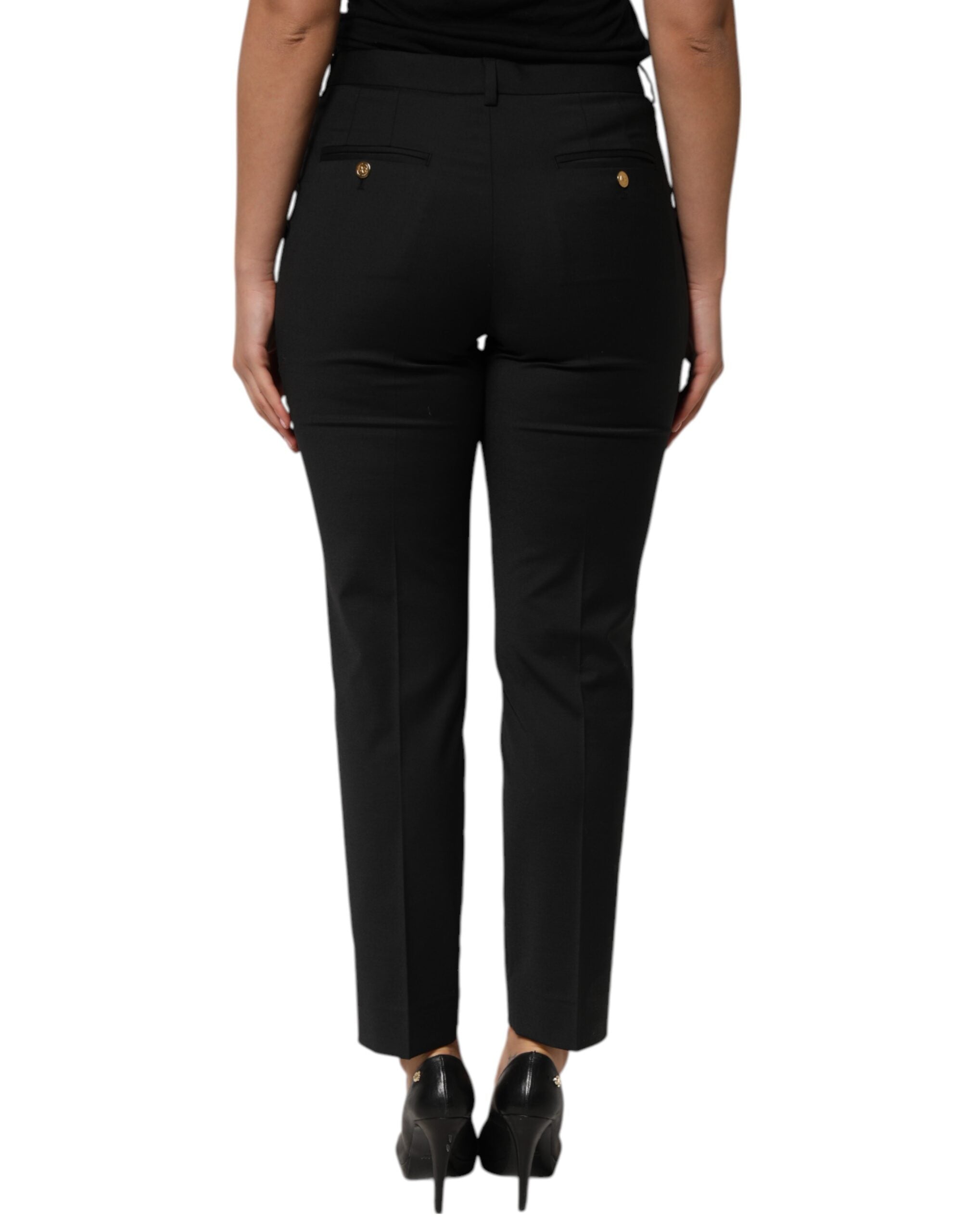 Dolce & Gabbana Black tapered women's trousers in polyester-4