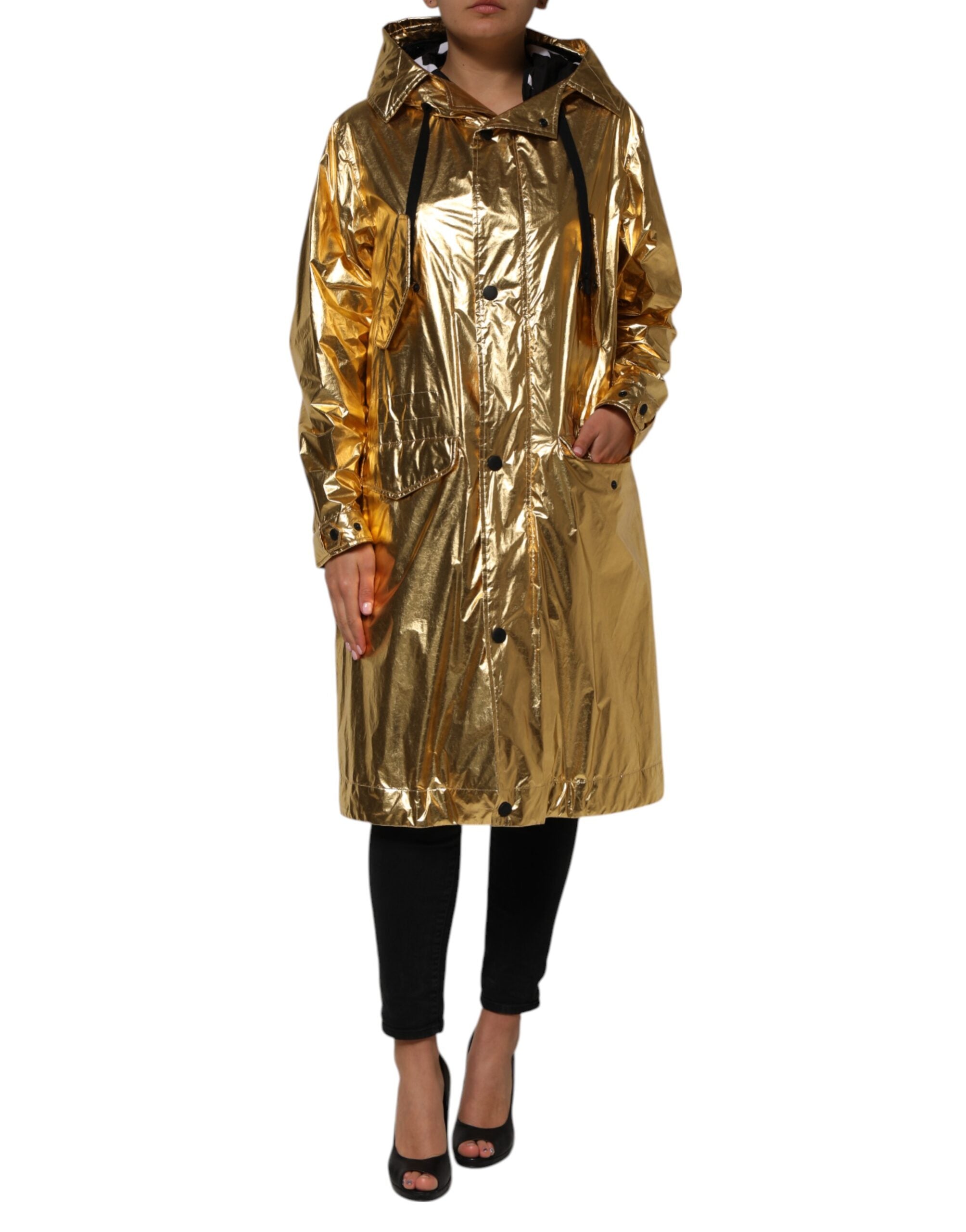Dolce & Gabbana Gold-colored hooded trench coat with long sleeves-2
