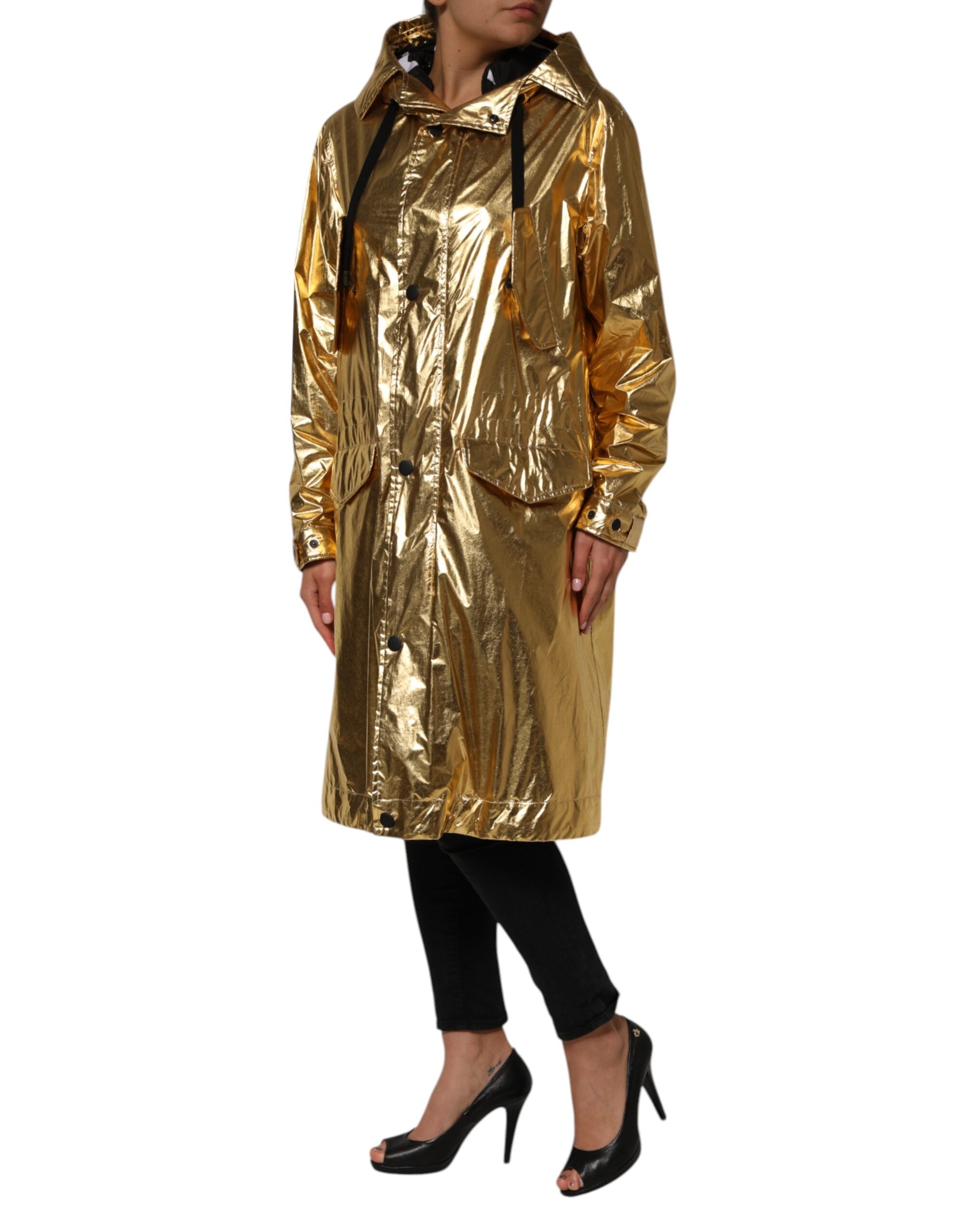 Dolce & Gabbana Gold-colored hooded trench coat with long sleeves-3