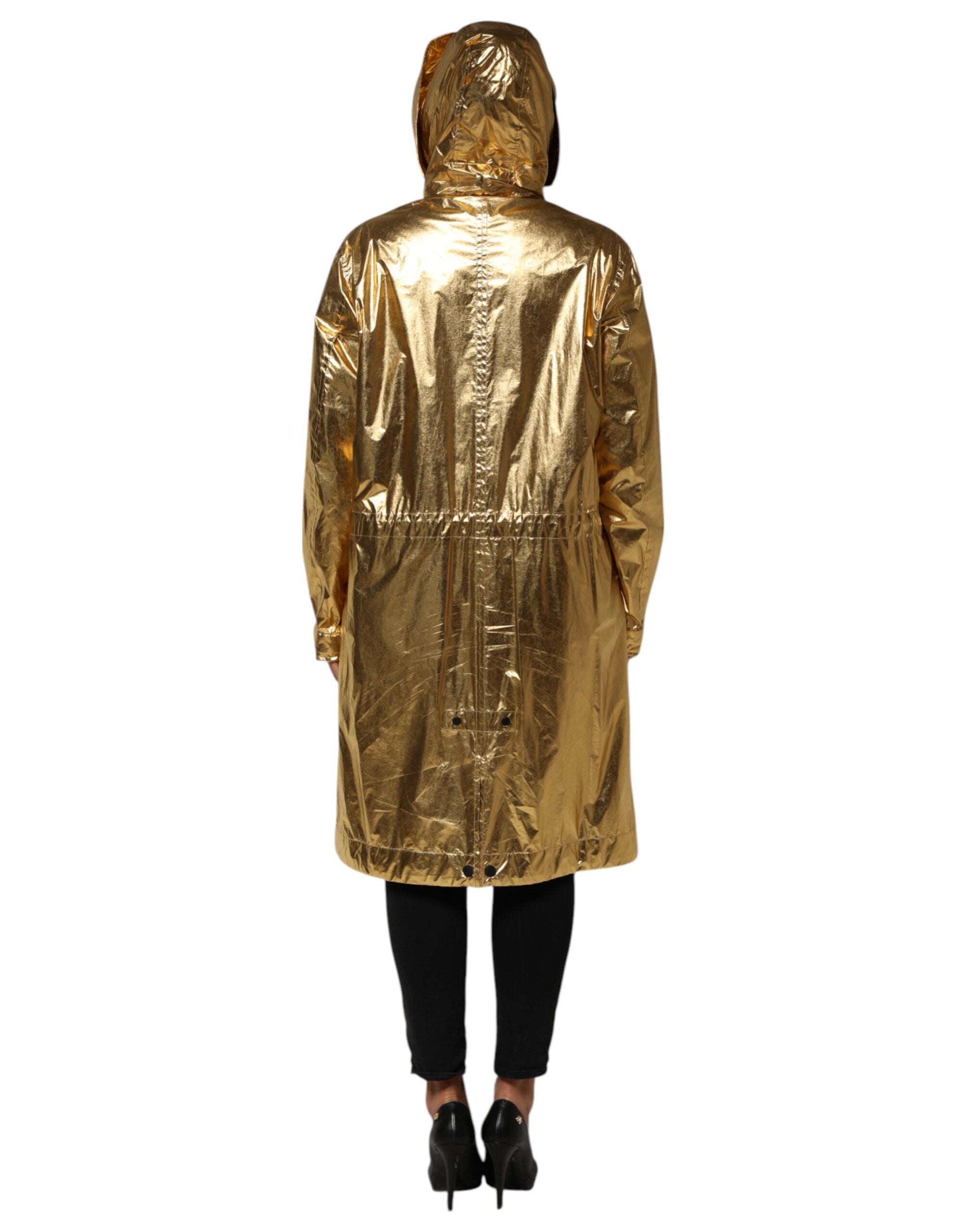 Dolce & Gabbana Gold-colored hooded trench coat with long sleeves-4