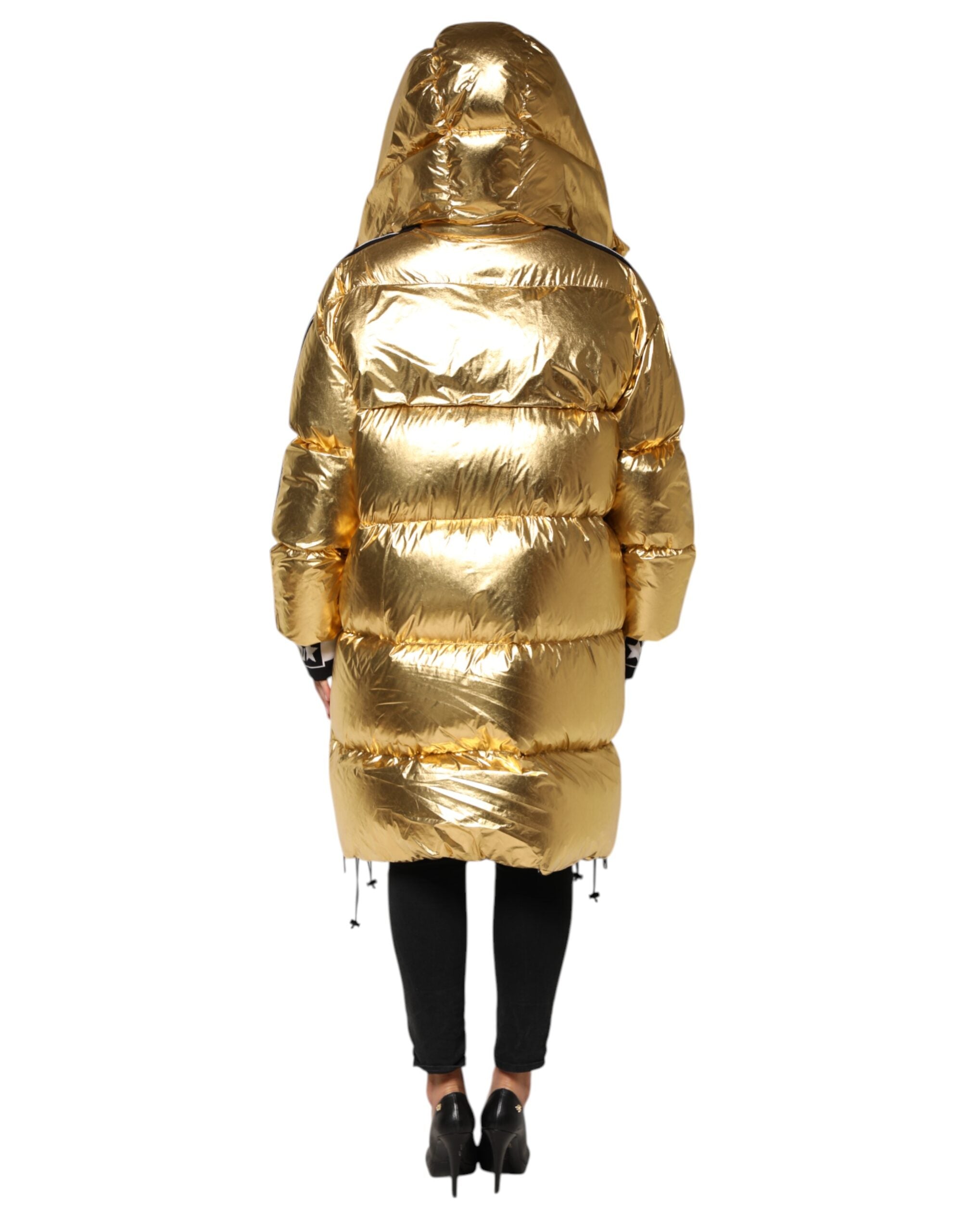 Dolce & Gabbana Gold Hooded Puffer Quilted Jacket with Full Zip-4