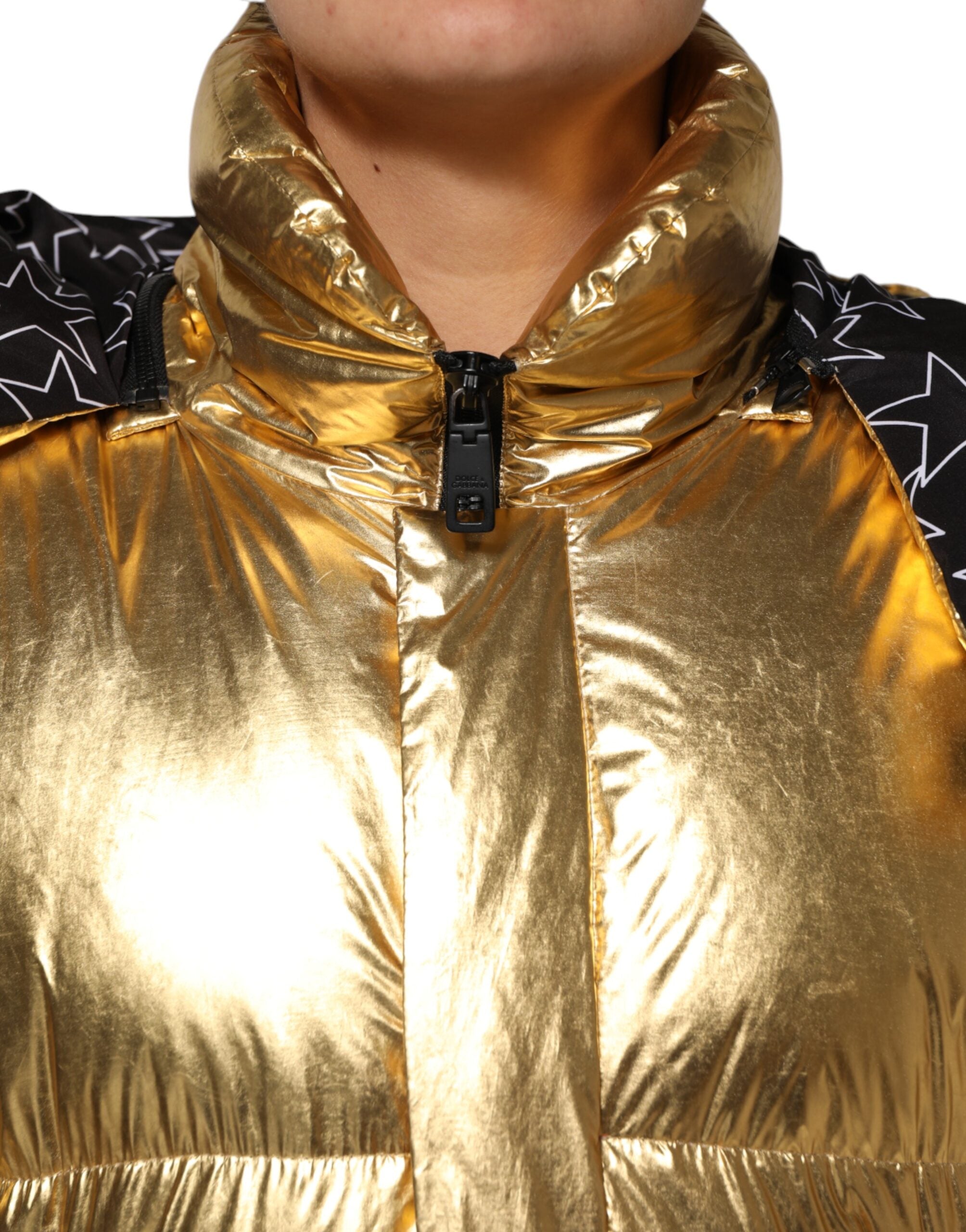 Dolce & Gabbana Gold Hooded Puffer Quilted Jacket with Full Zip-5