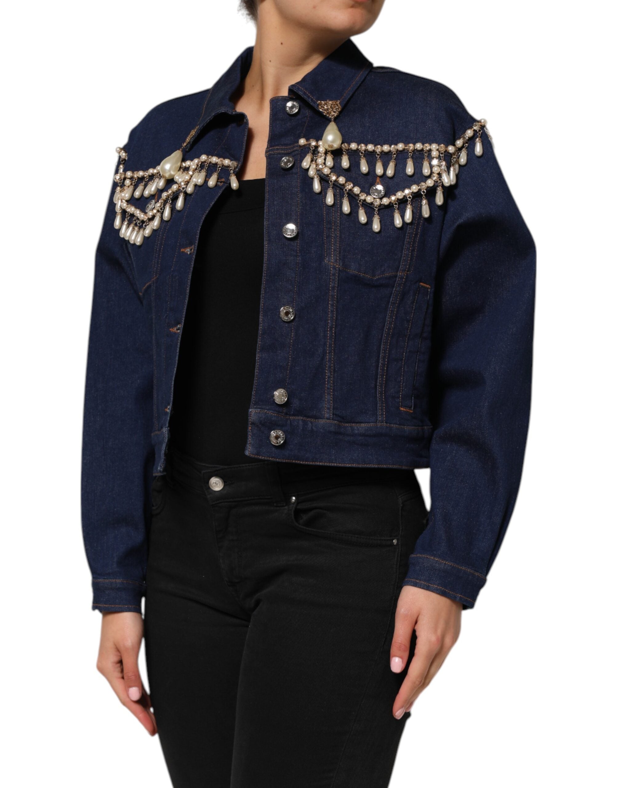Dolce & Gabbana blue cotton denim jacket with crystal embellishment-3
