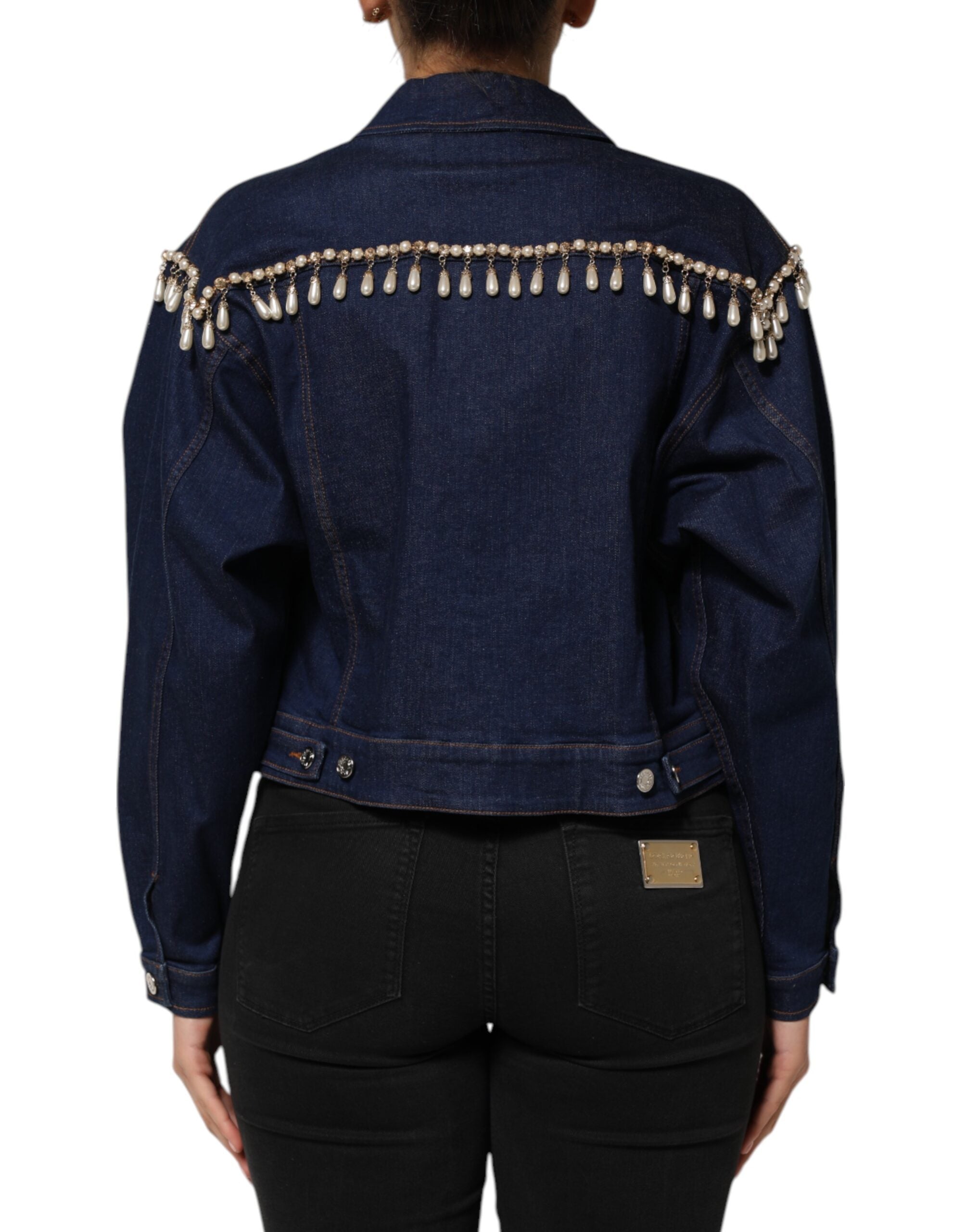 Dolce & Gabbana blue cotton denim jacket with crystal embellishment-4