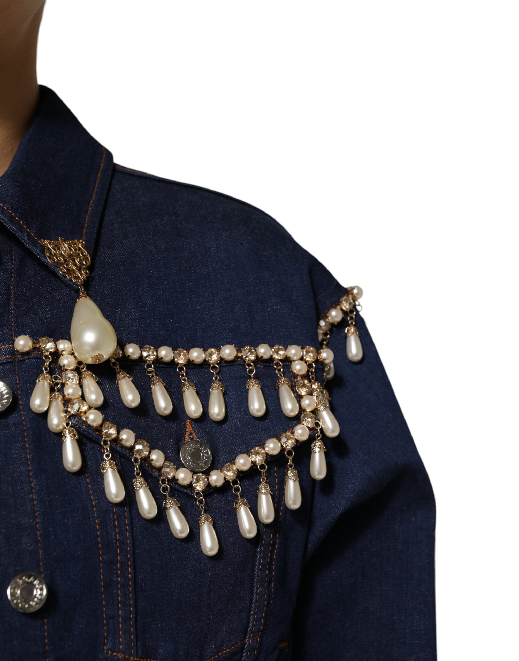 Dolce & Gabbana blue cotton denim jacket with crystal embellishment-5