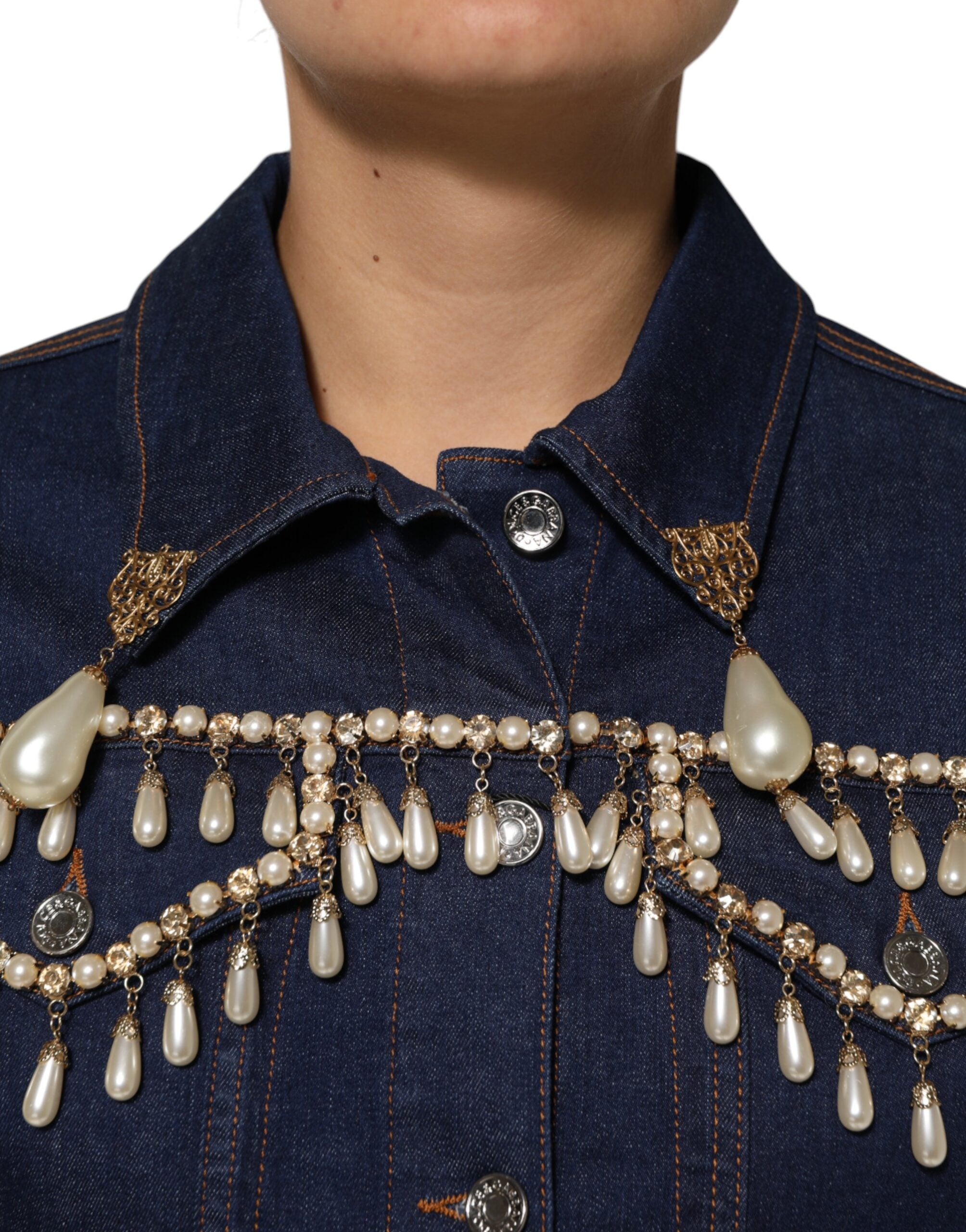 Dolce & Gabbana blue cotton denim jacket with crystal embellishment-6
