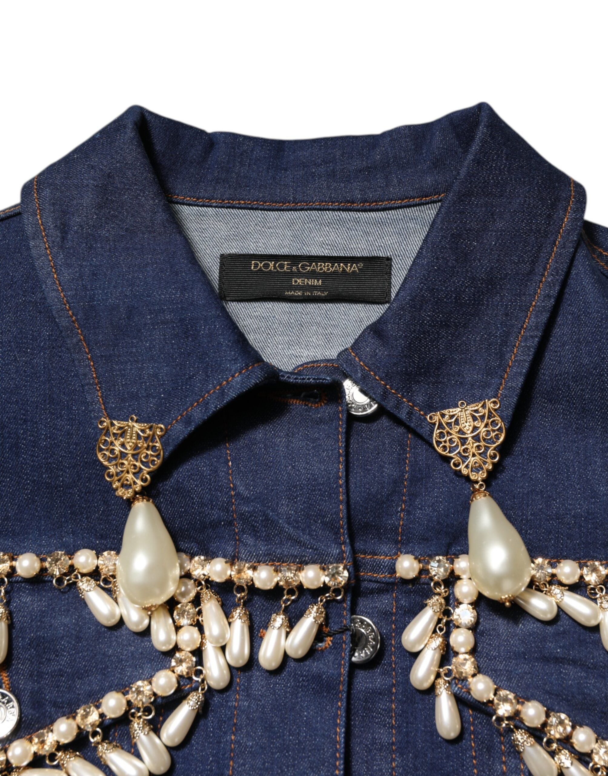Dolce & Gabbana blue cotton denim jacket with crystal embellishment-7
