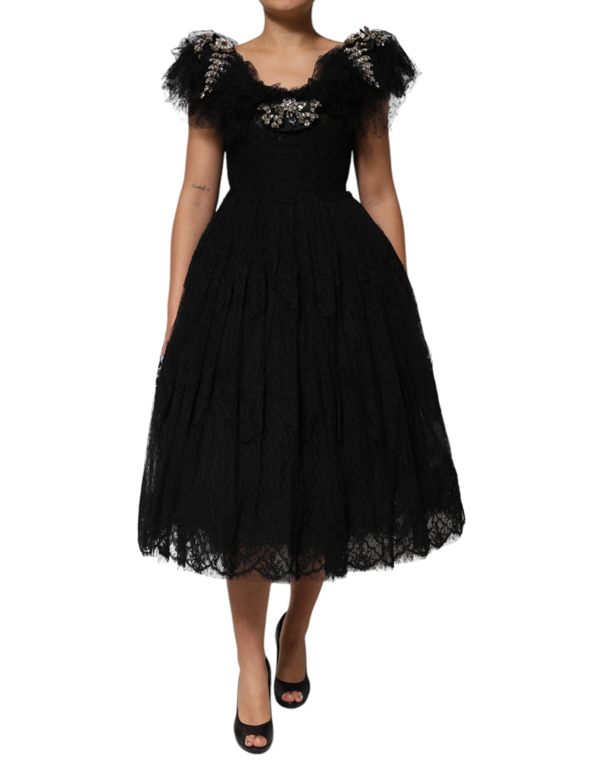 Dolce & Gabbana Black crystal-embellished A-line midi dress-1