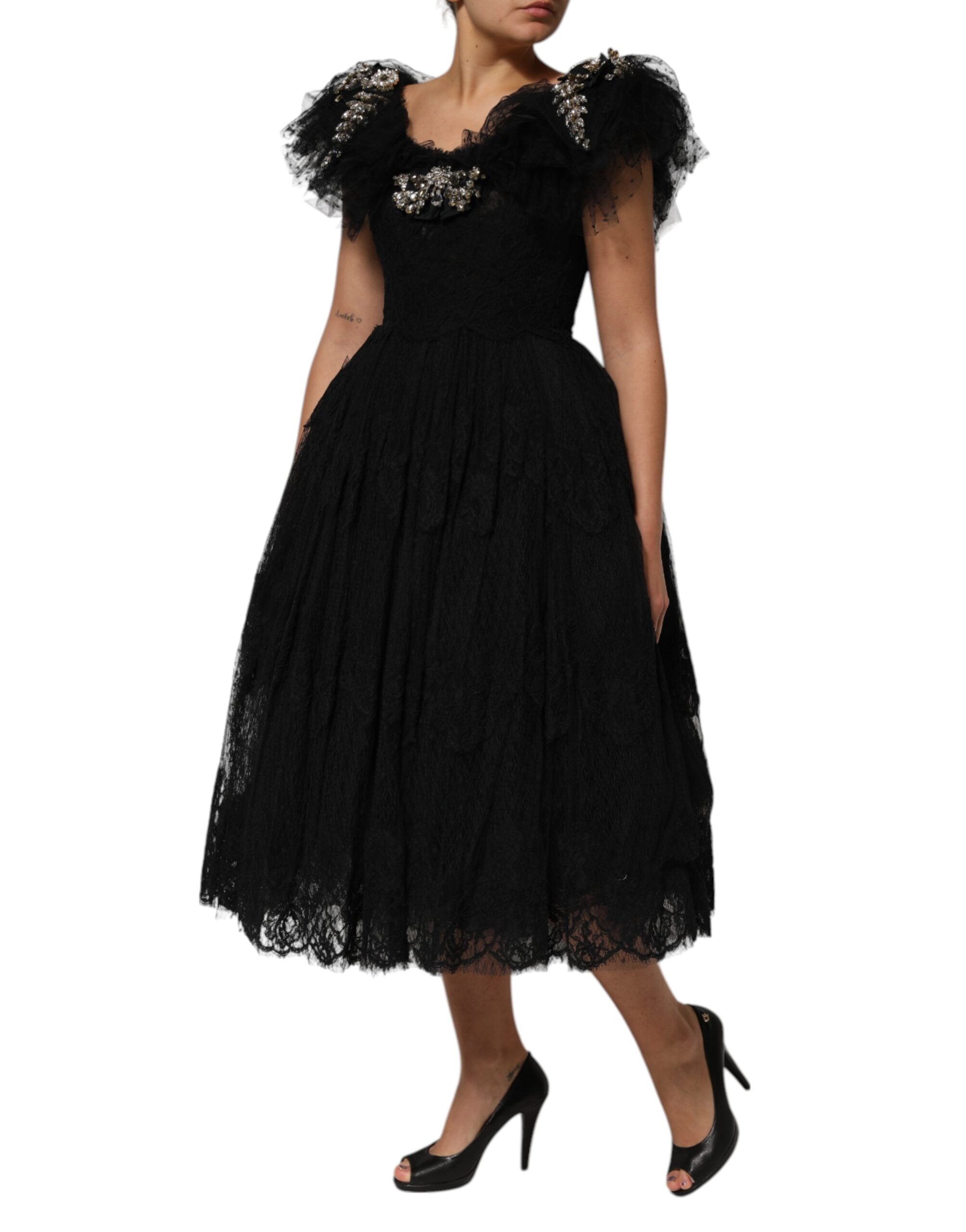 Dolce & Gabbana Black crystal-embellished A-line midi dress-3