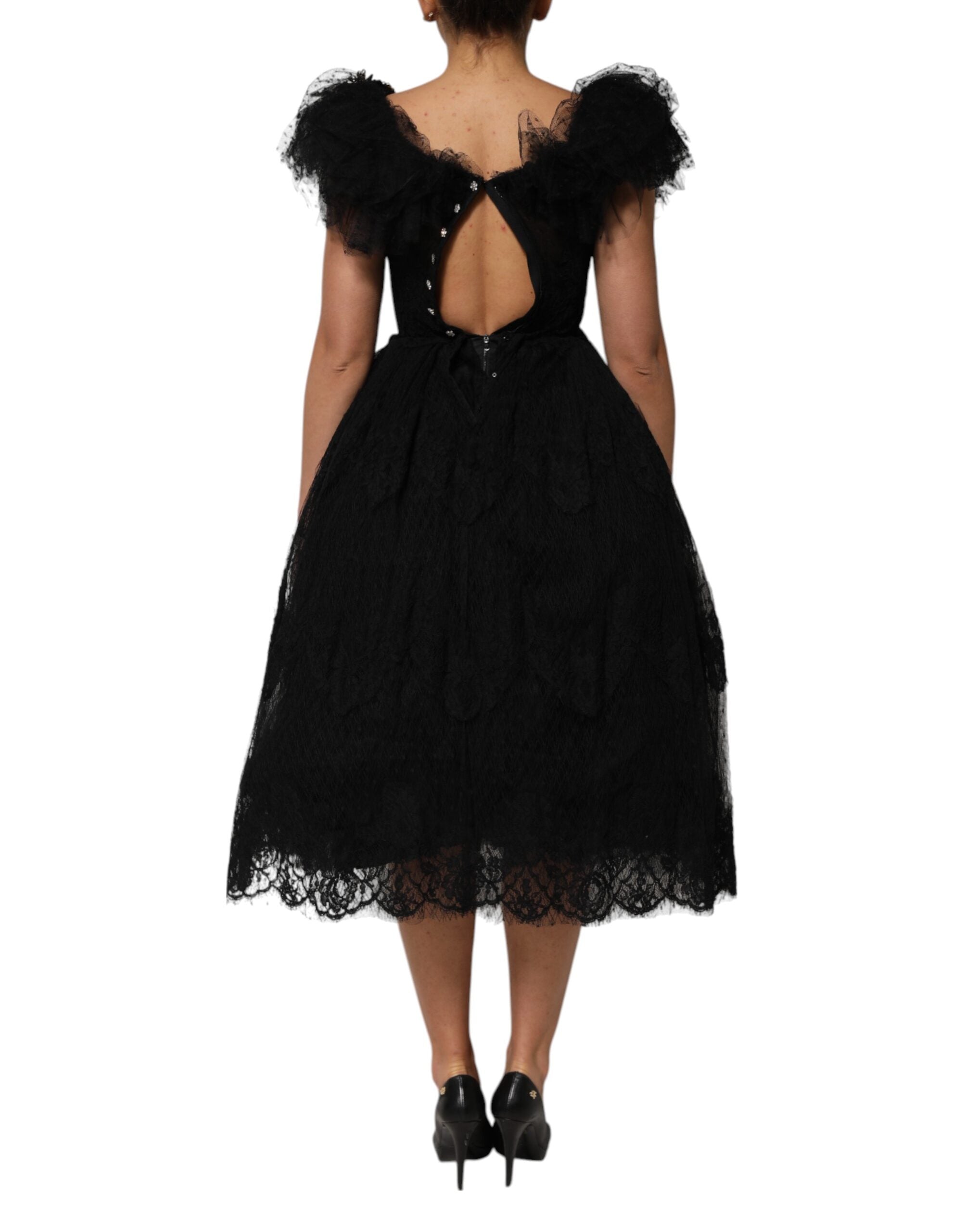 Dolce & Gabbana Black crystal-embellished A-line midi dress-4