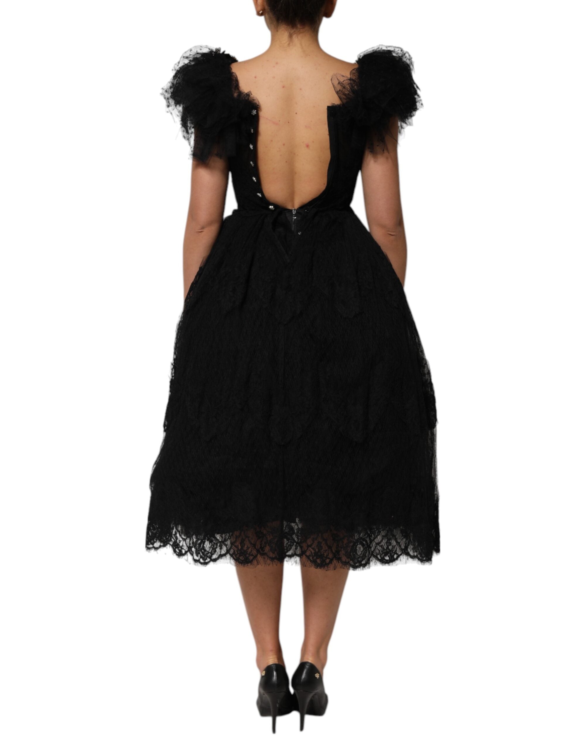 Dolce & Gabbana Black crystal-embellished A-line midi dress-5