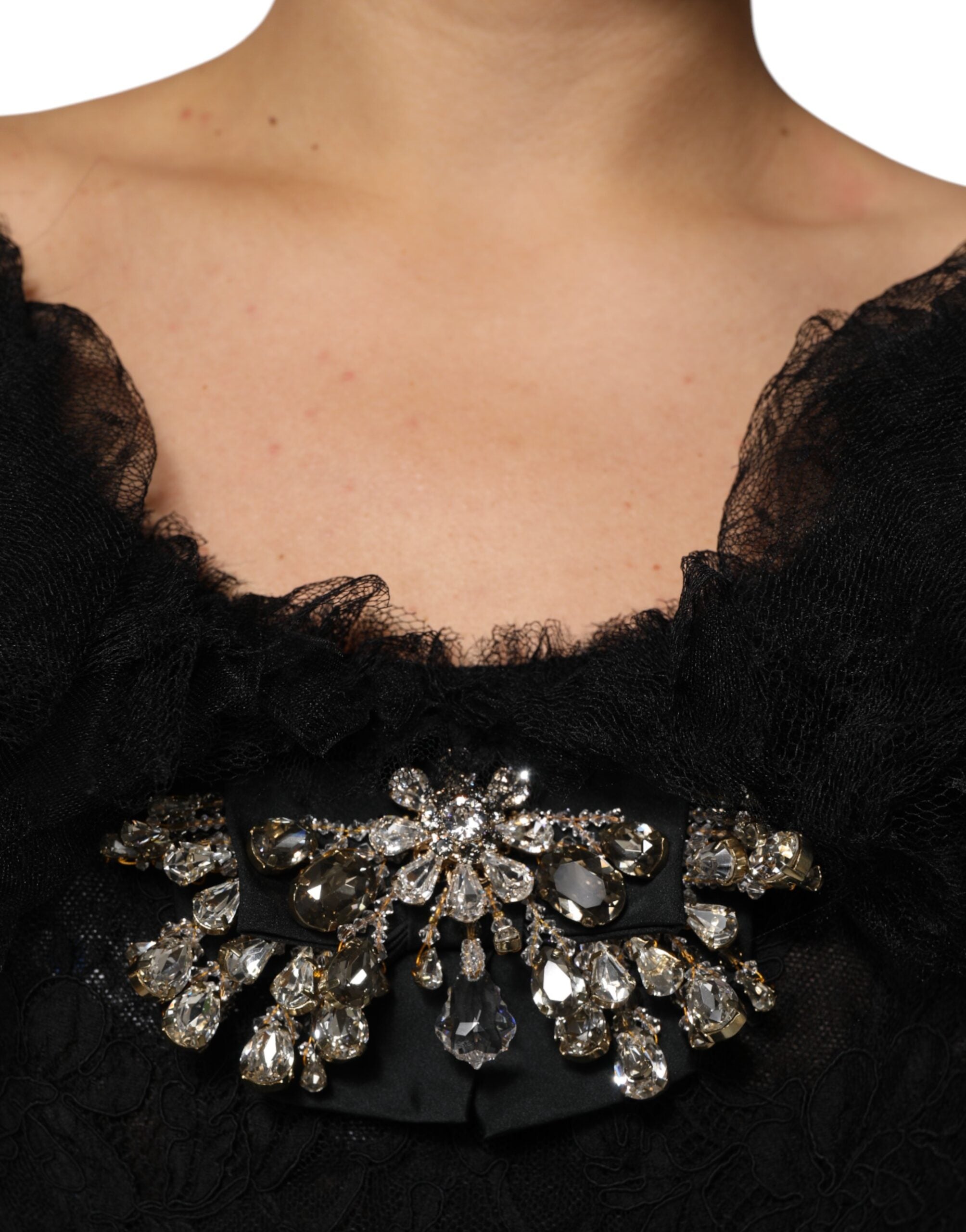 Dolce & Gabbana Black crystal-embellished A-line midi dress-6