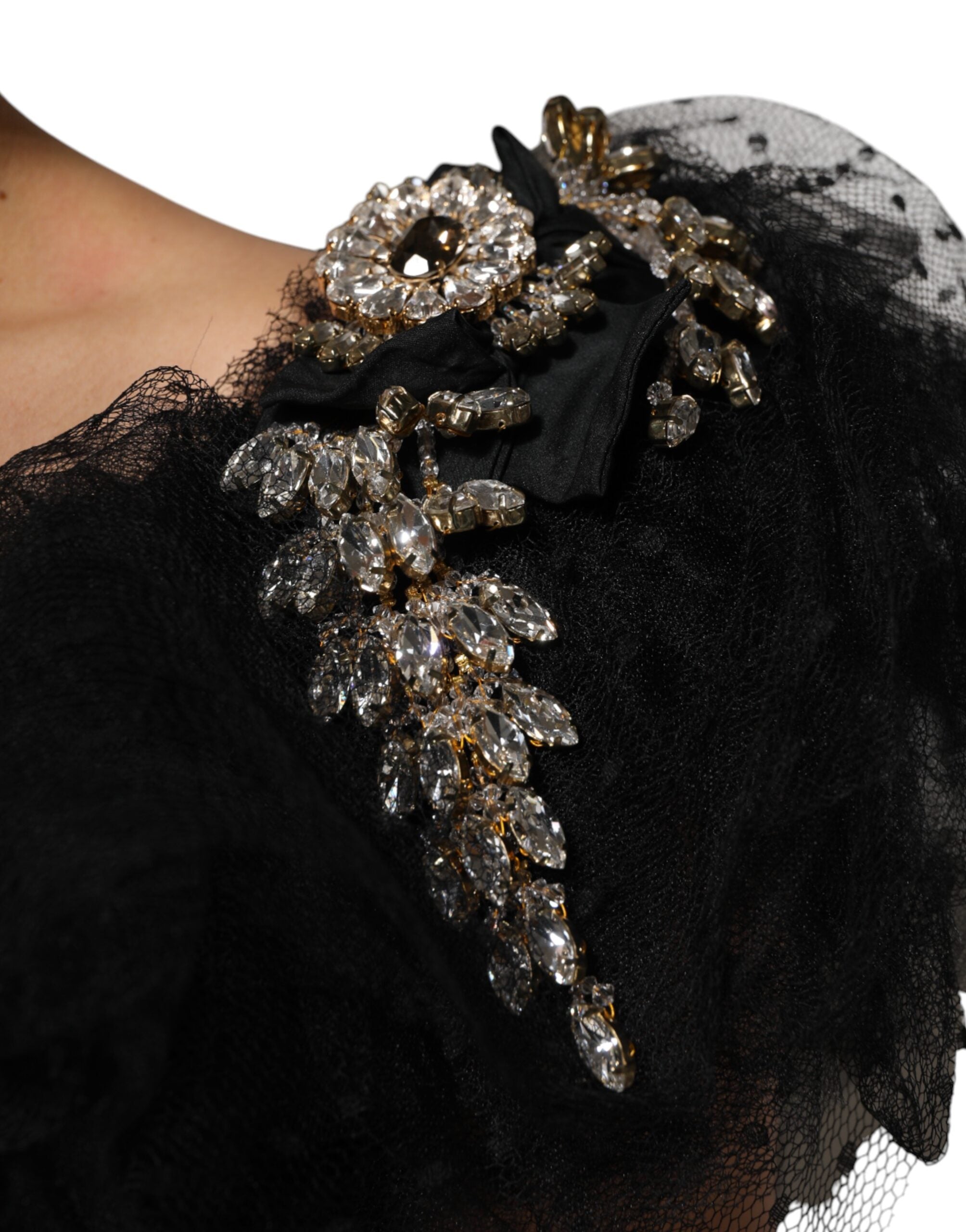 Dolce & Gabbana Black crystal-embellished A-line midi dress-7