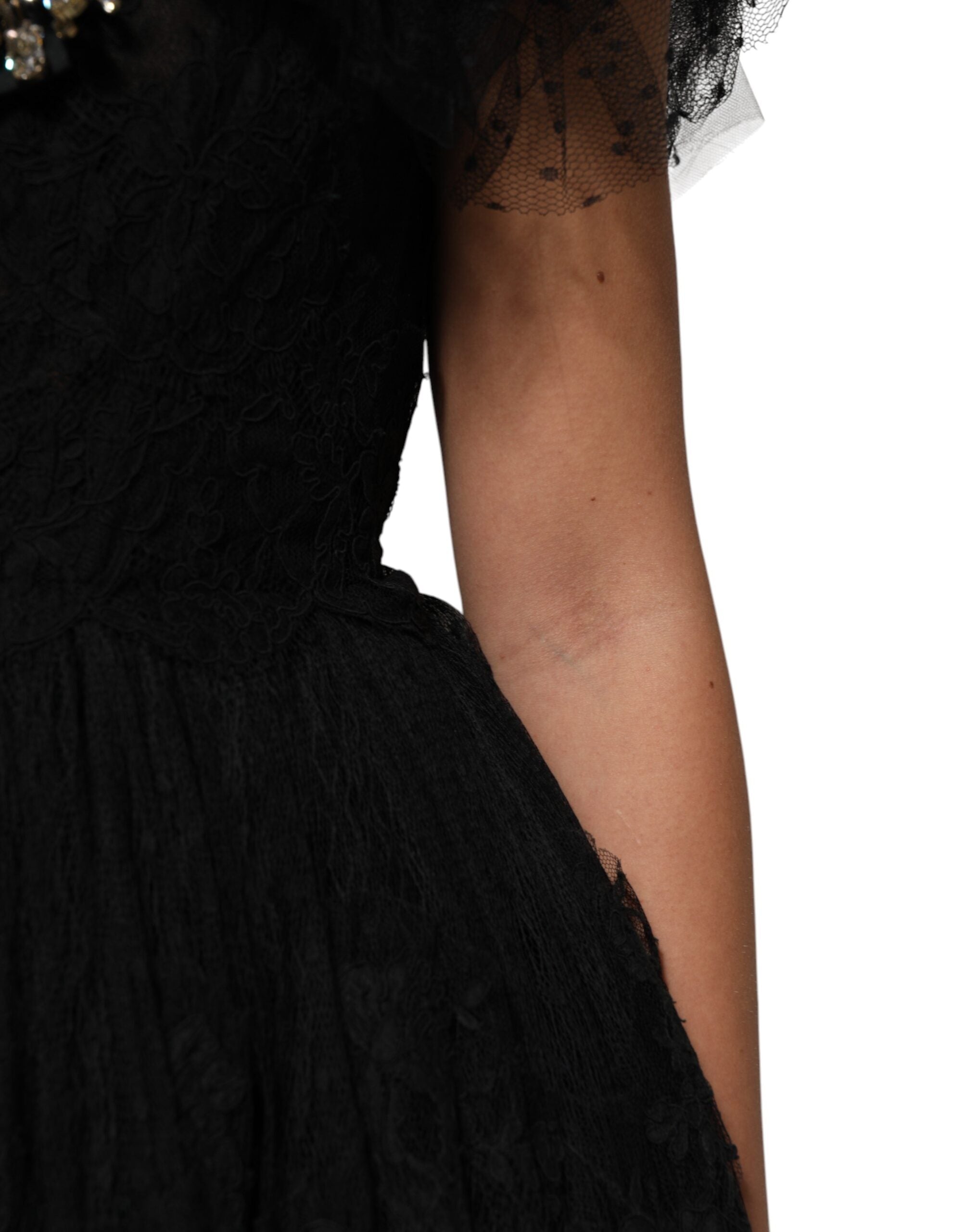 Dolce & Gabbana Black crystal-embellished A-line midi dress-8