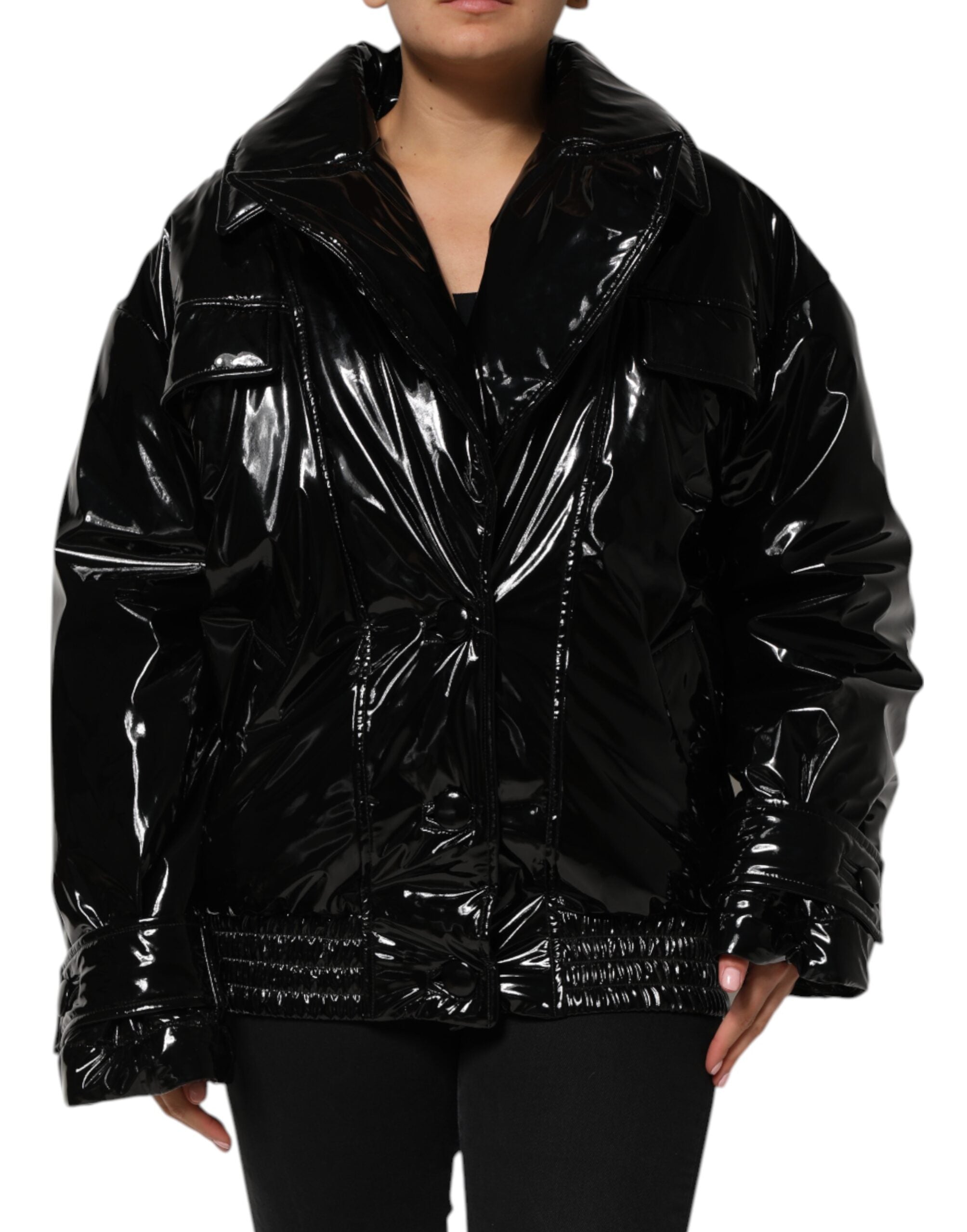 Dolce & Gabbana Black Polyester Puffer Coat with Quilting Jacket