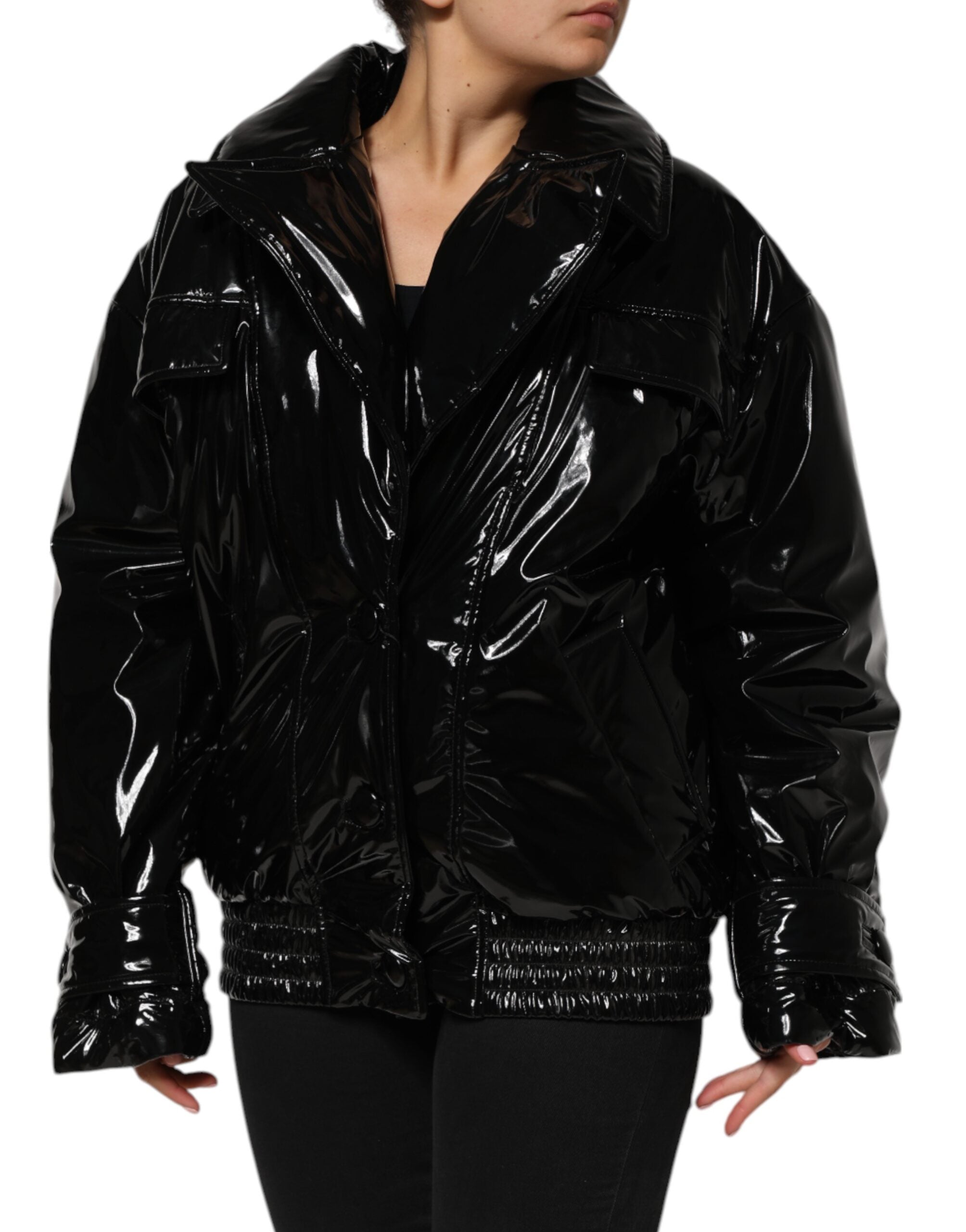 Dolce & Gabbana Black Polyester Puffer Coat with Quilting Jacket-3