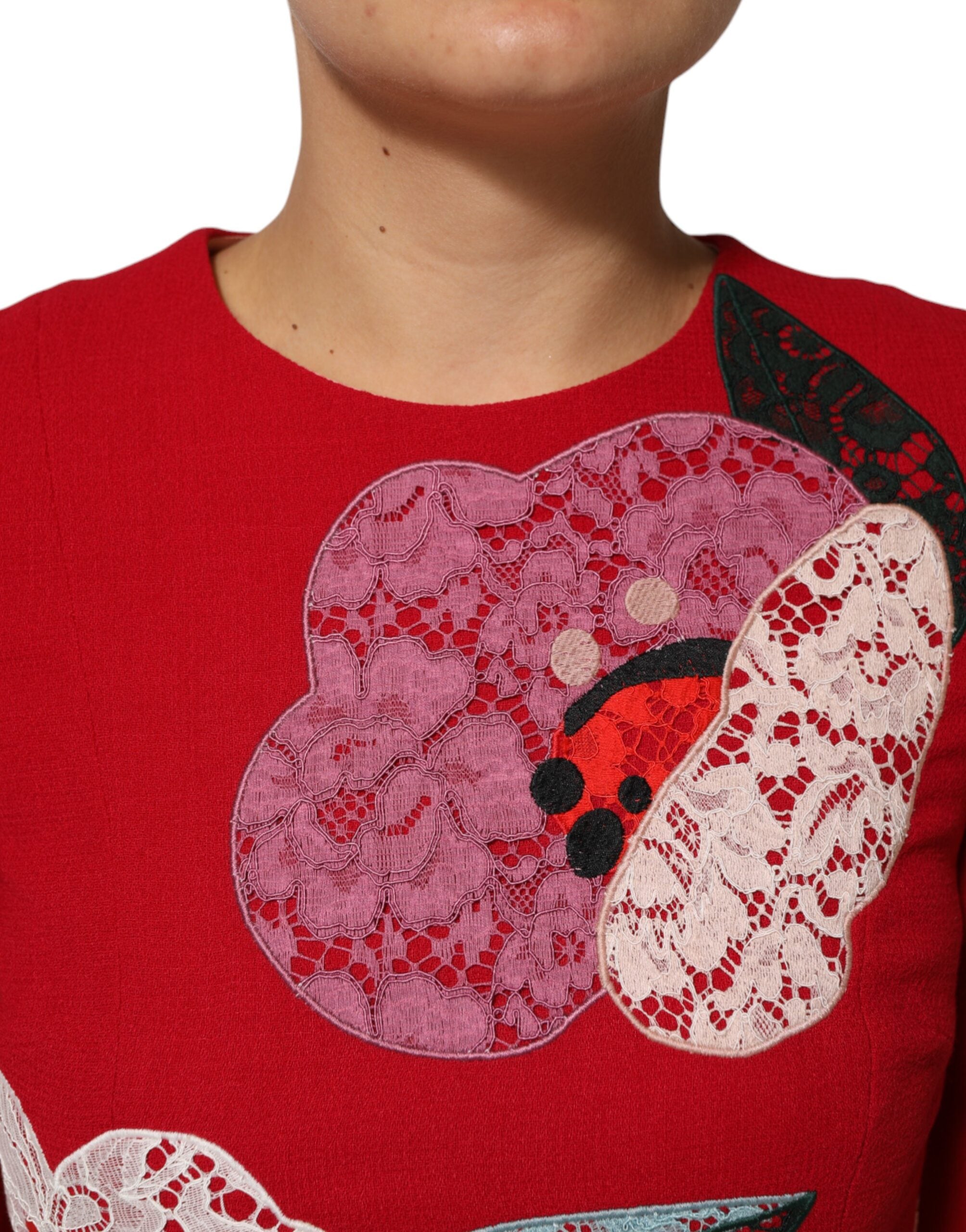 Dolce & Gabbana red mini dress with floral lace appliqués and A-line silhouette-5