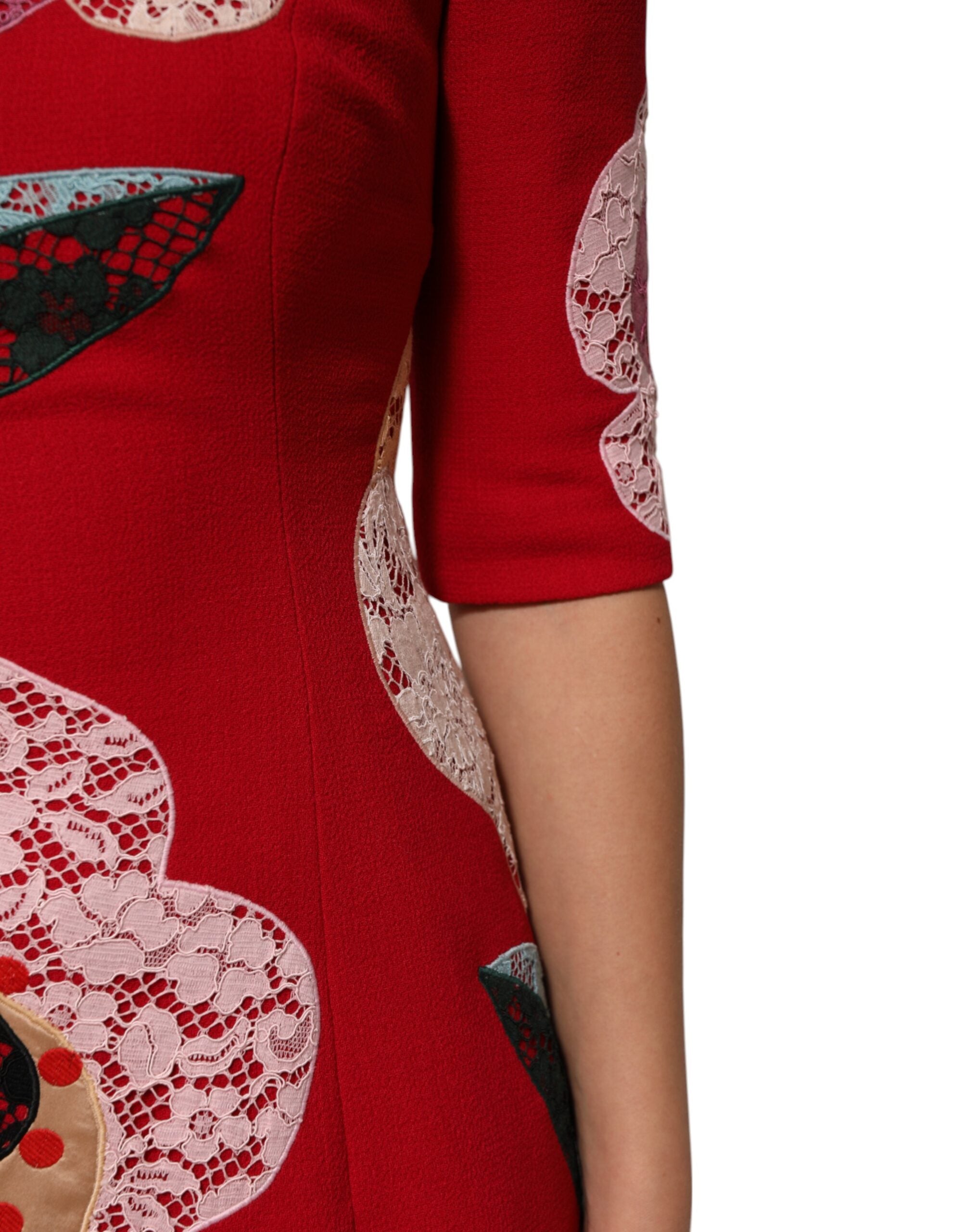 Dolce & Gabbana red mini dress with floral lace appliqués and A-line silhouette-6