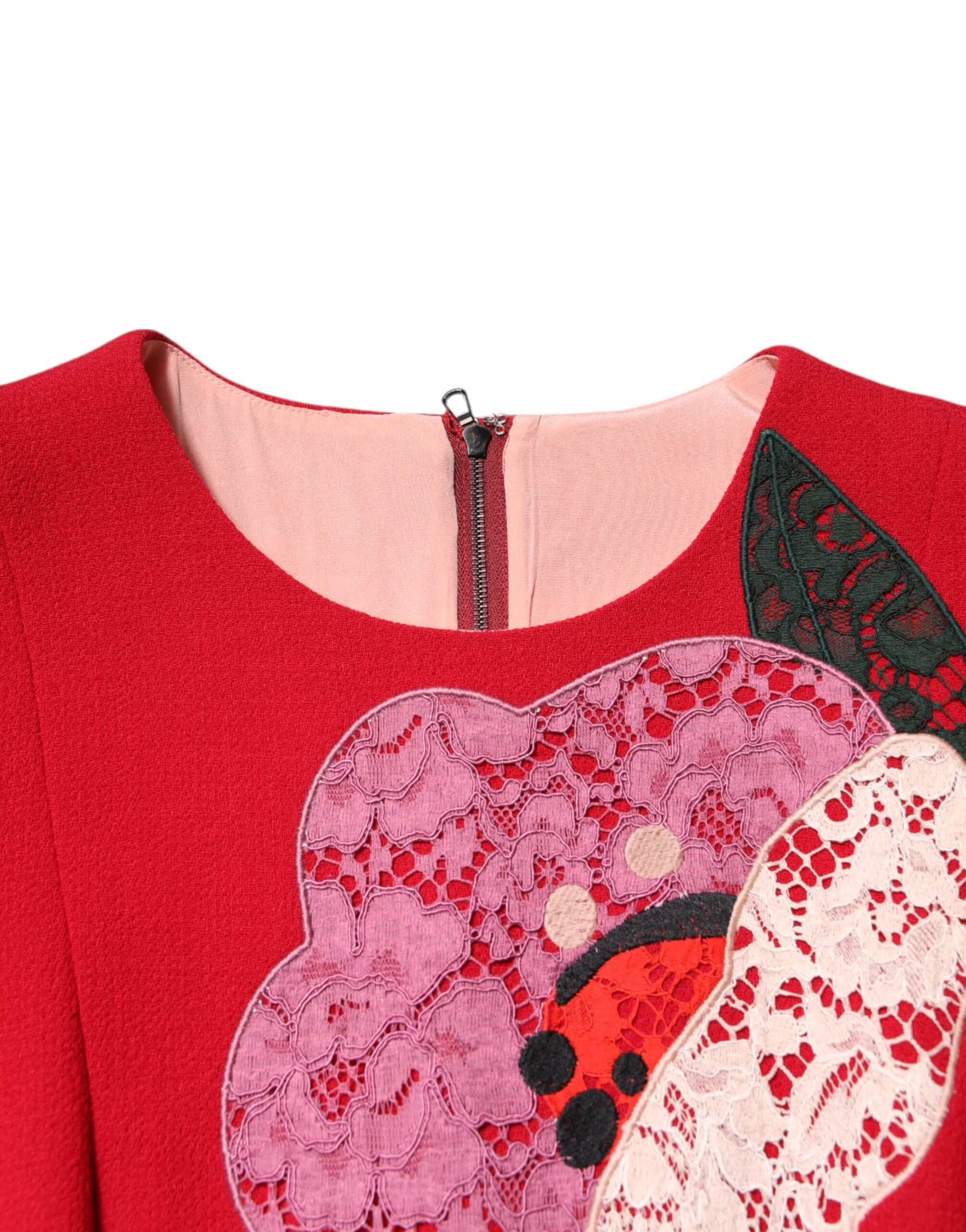 Dolce & Gabbana red mini dress with floral lace appliqués and A-line silhouette-7