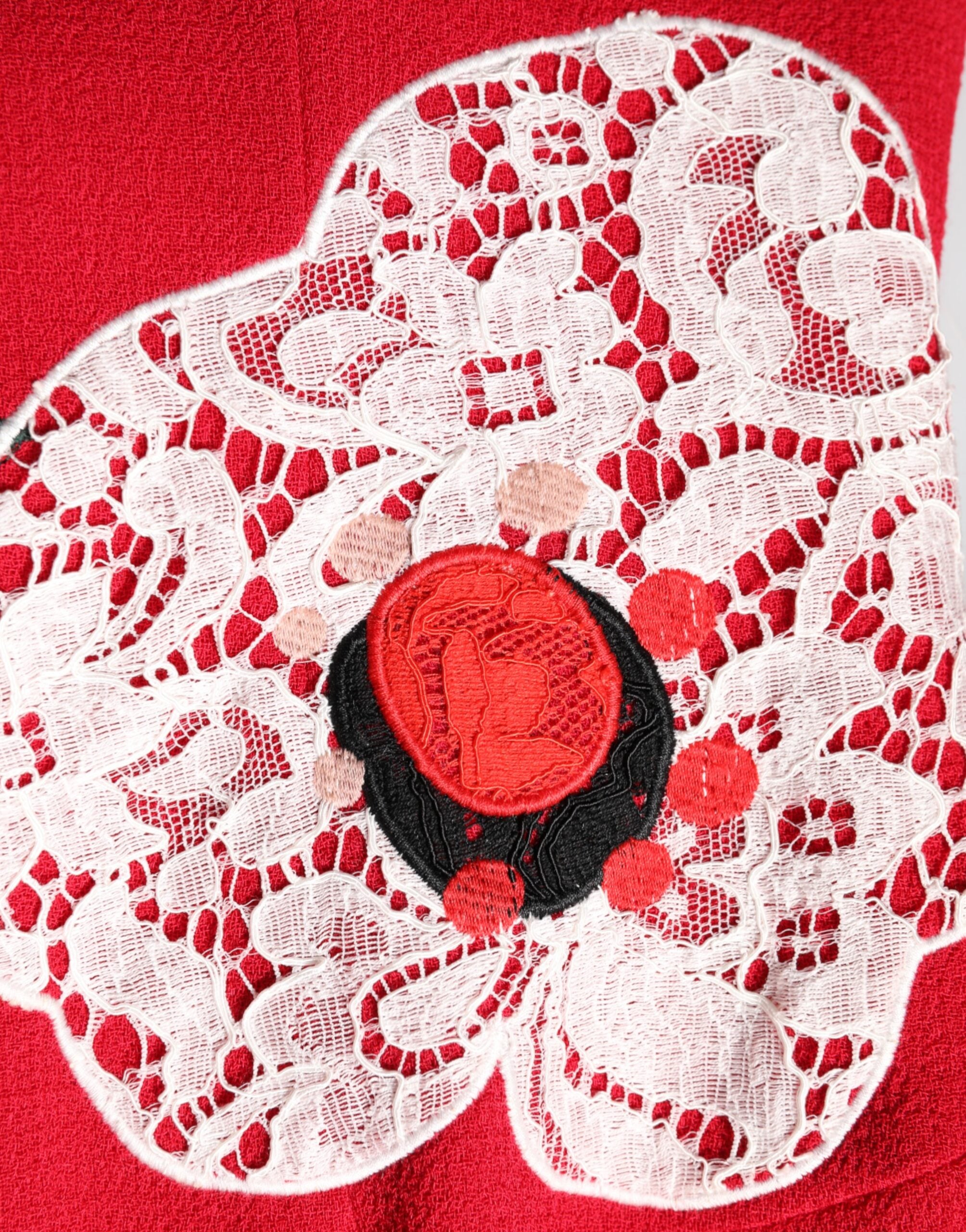 Dolce & Gabbana red mini dress with floral lace appliqués and A-line silhouette-8