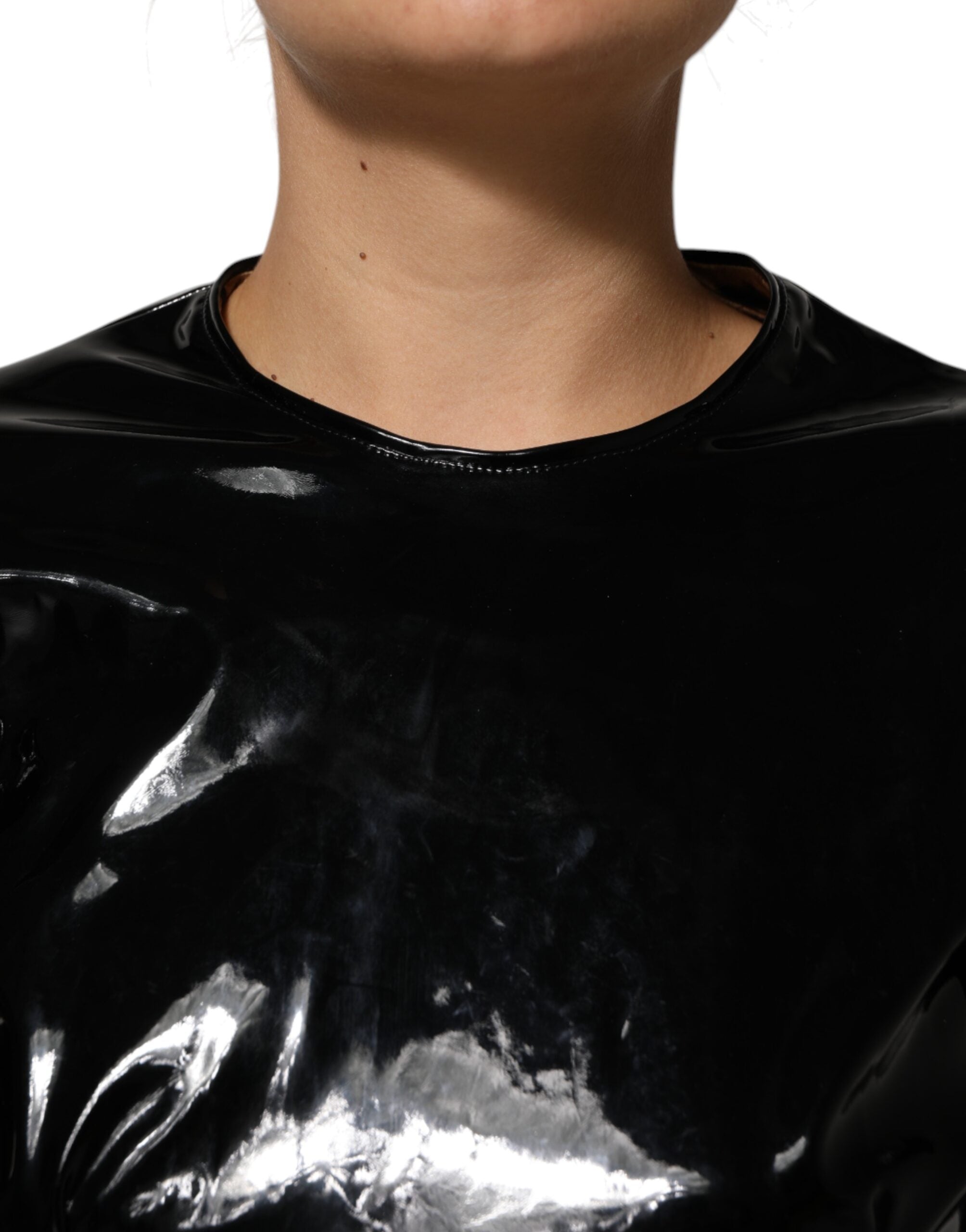 Dolce & Gabbana Black Bodycon Coat Mini Dress with Puff Sleeves-5