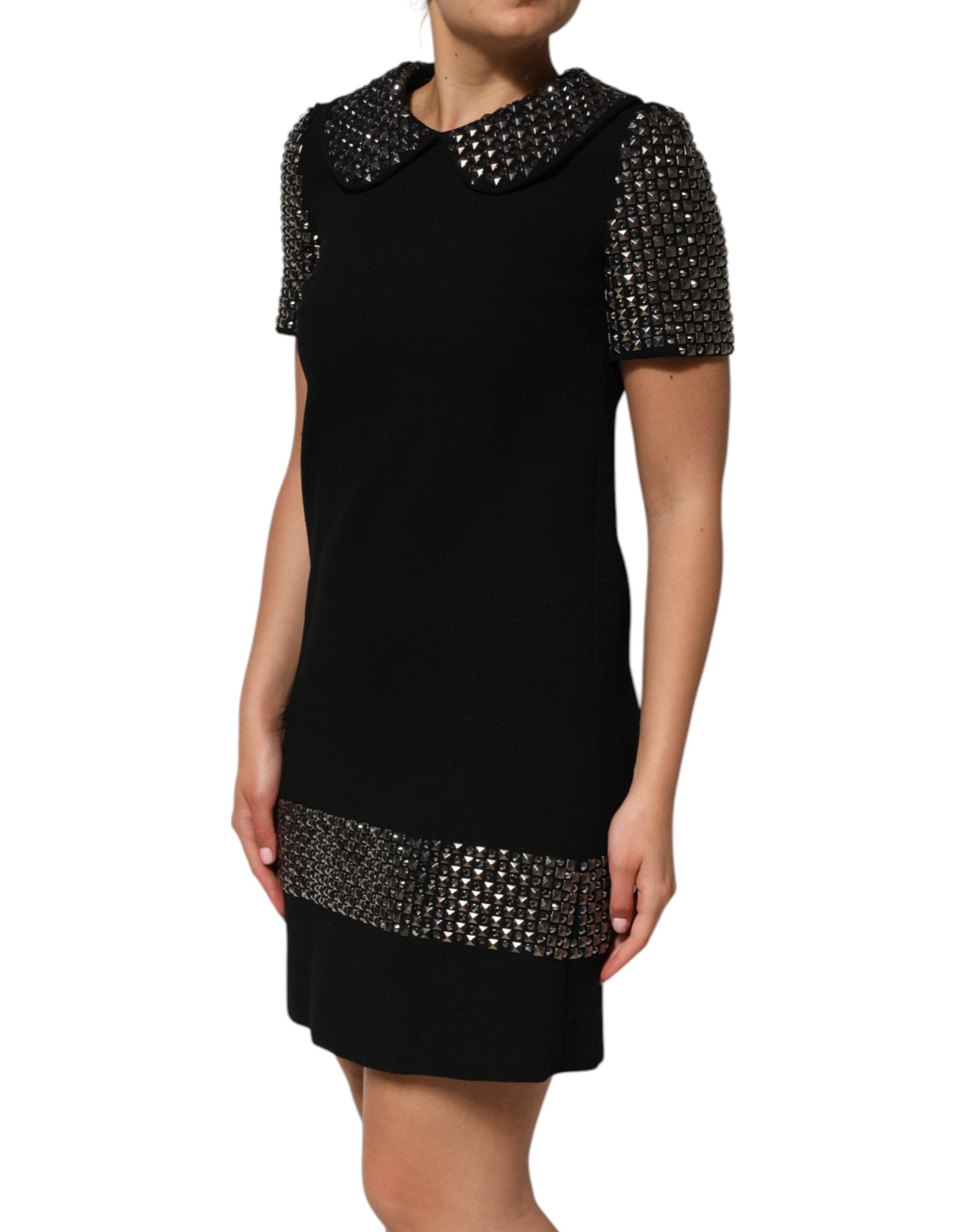 Dolce & Gabbana Schwarzes kristallverziertes Minikleid mit Kragen-3