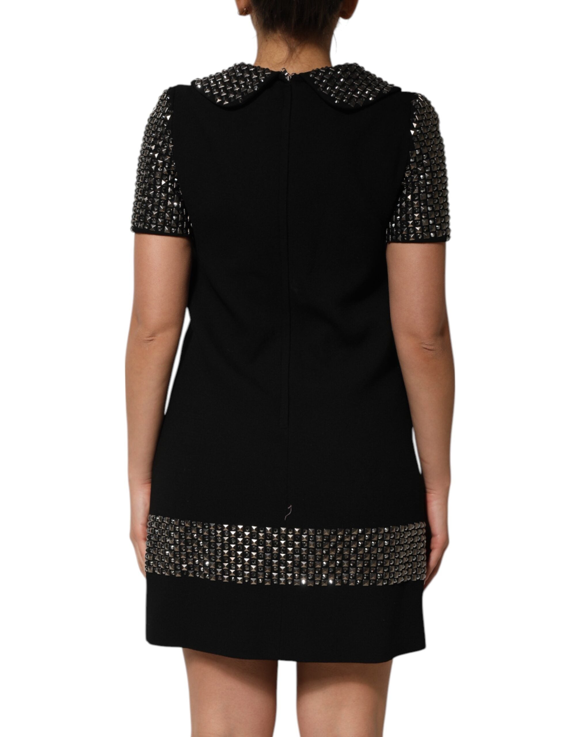 Dolce & Gabbana Schwarzes kristallverziertes Minikleid mit Kragen-4