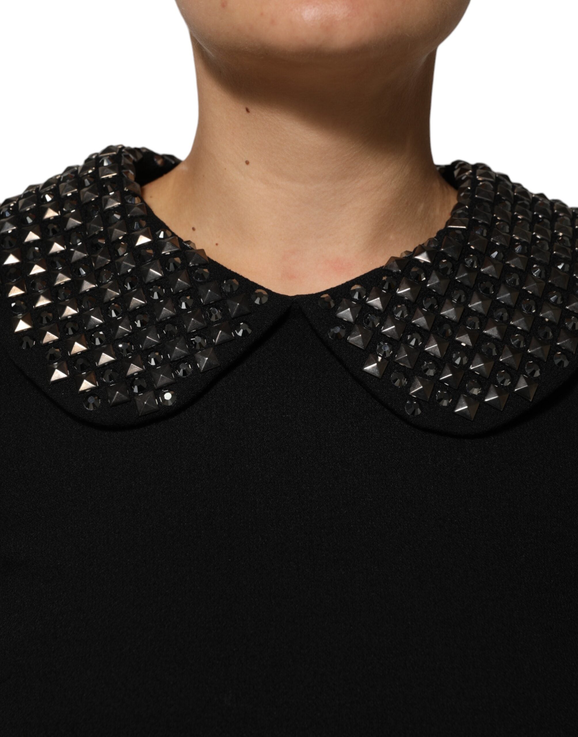 Dolce & Gabbana Schwarzes kristallverziertes Minikleid mit Kragen-5