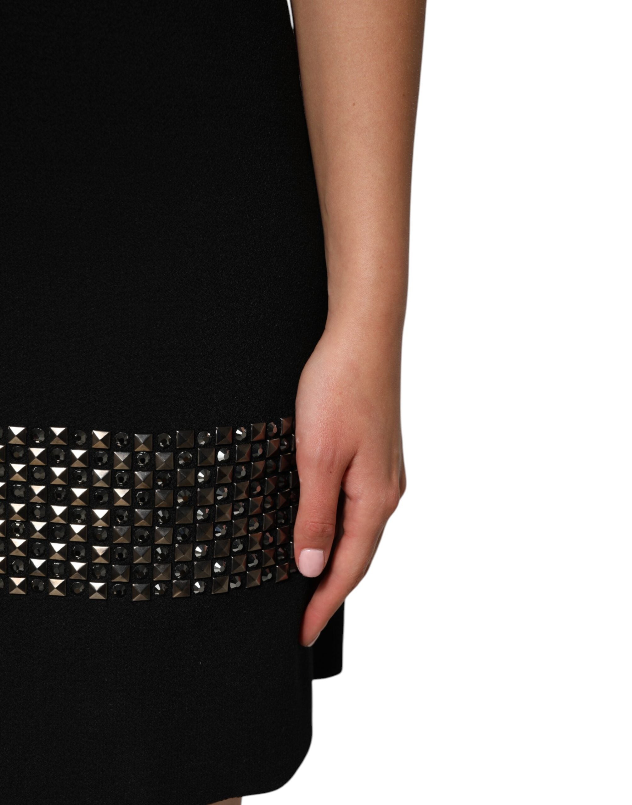 Dolce & Gabbana Schwarzes kristallverziertes Minikleid mit Kragen-6