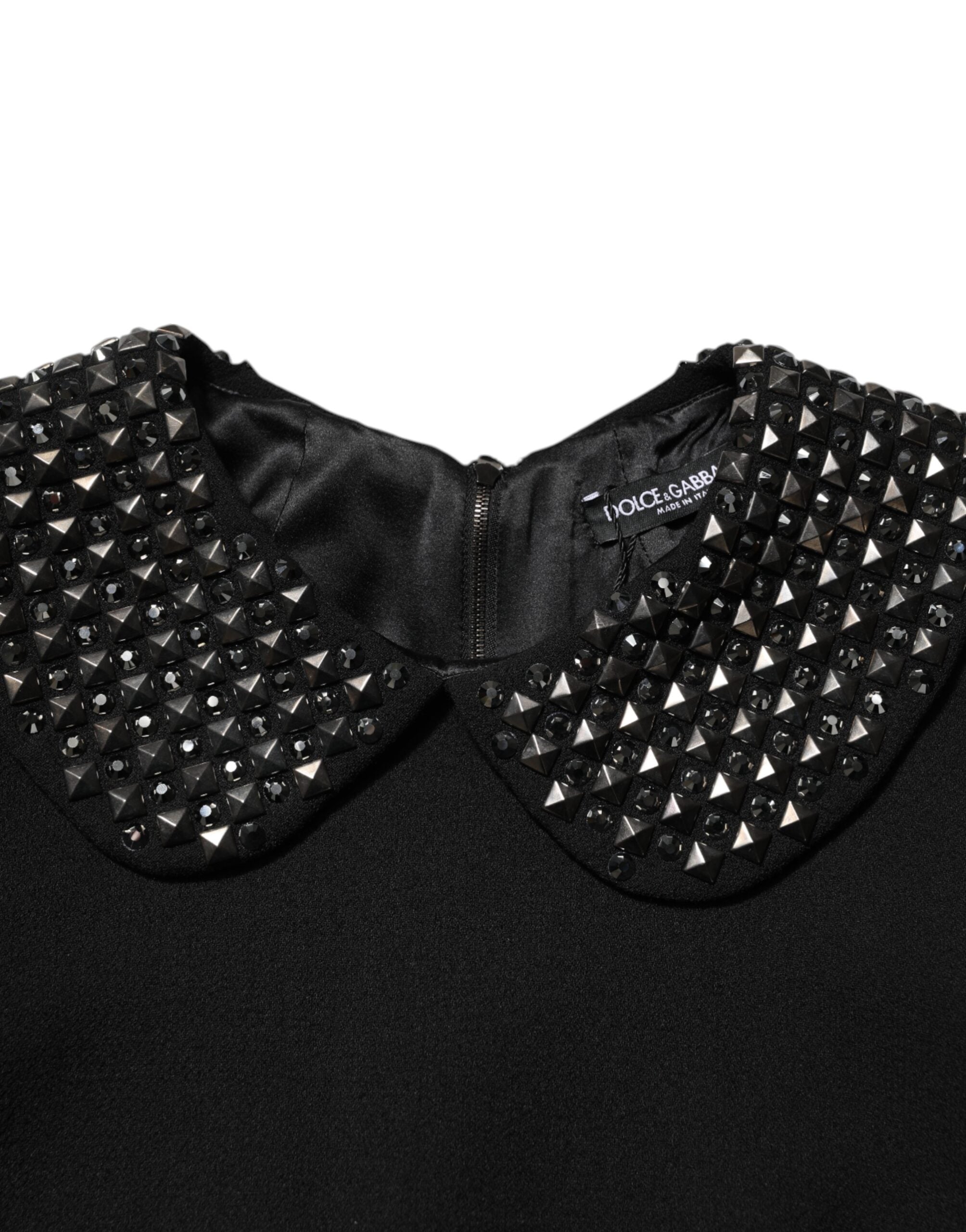 Dolce & Gabbana Schwarzes kristallverziertes Minikleid mit Kragen-7