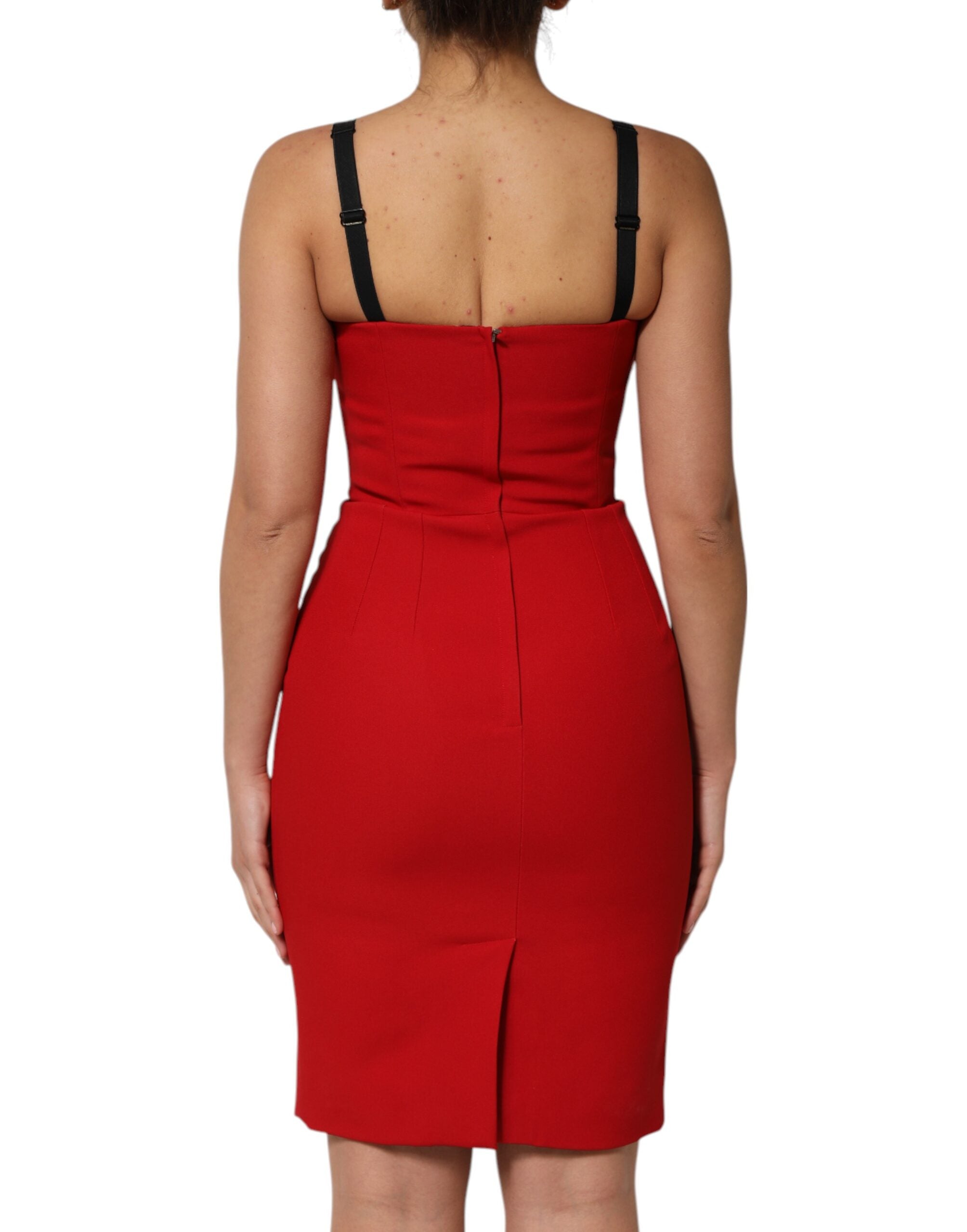 Body elástico rojo Dolce & Gabbana con vestido tubo hasta la rodilla-4