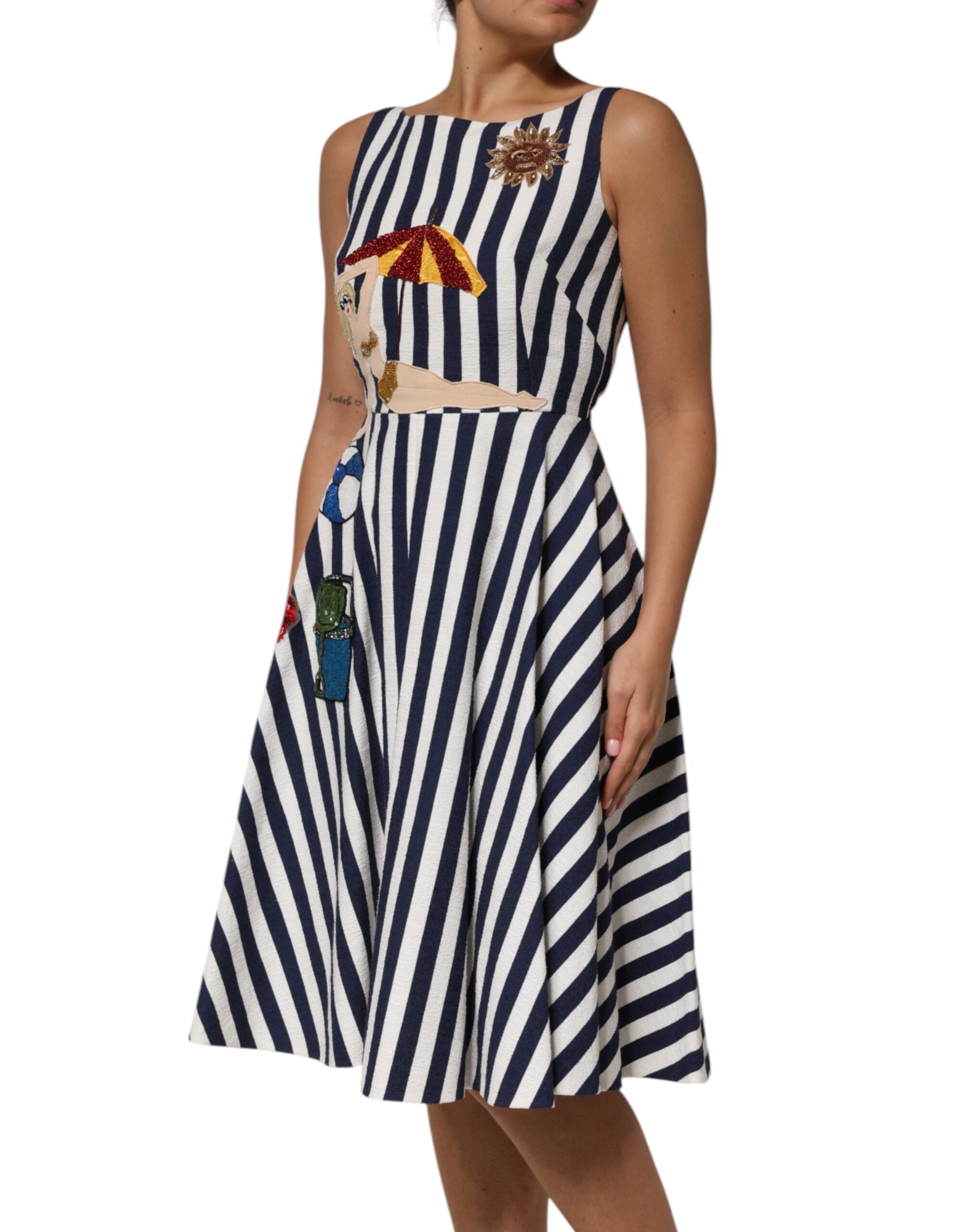 Dolce & Gabbana blue and white striped embroidered A-line dress-3