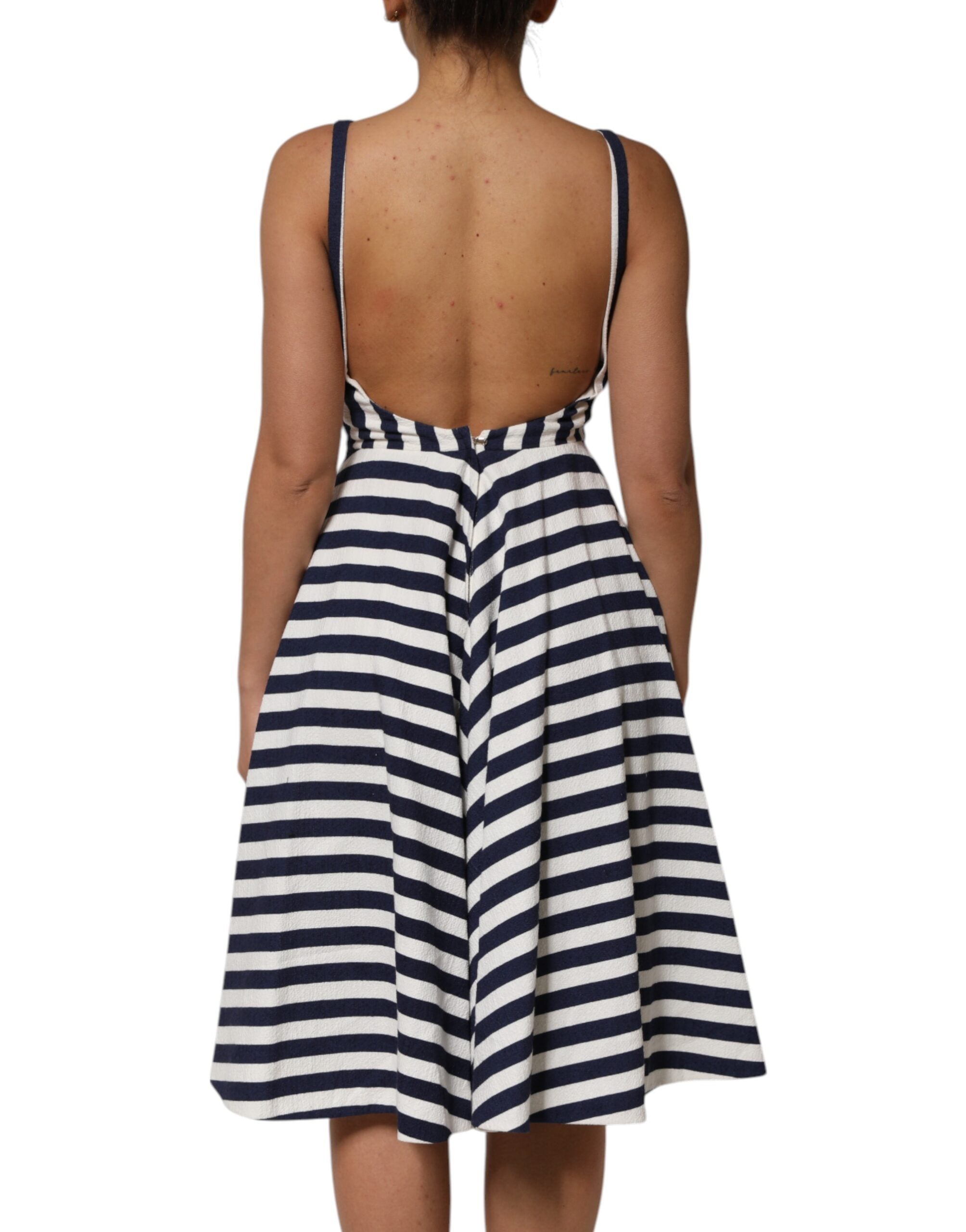 Dolce & Gabbana blue and white striped embroidered A-line dress-4