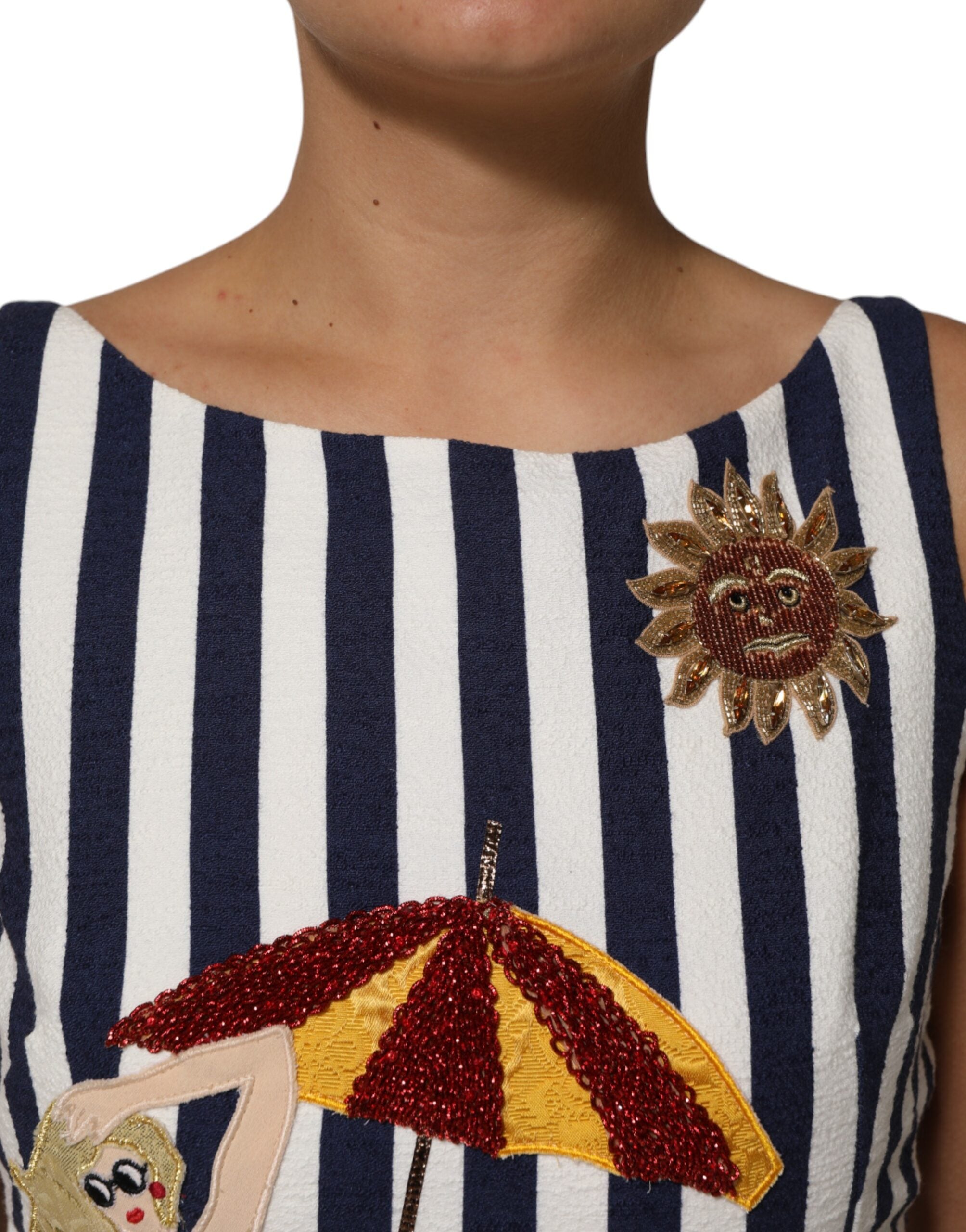 Dolce & Gabbana blue and white striped embroidered A-line dress-5