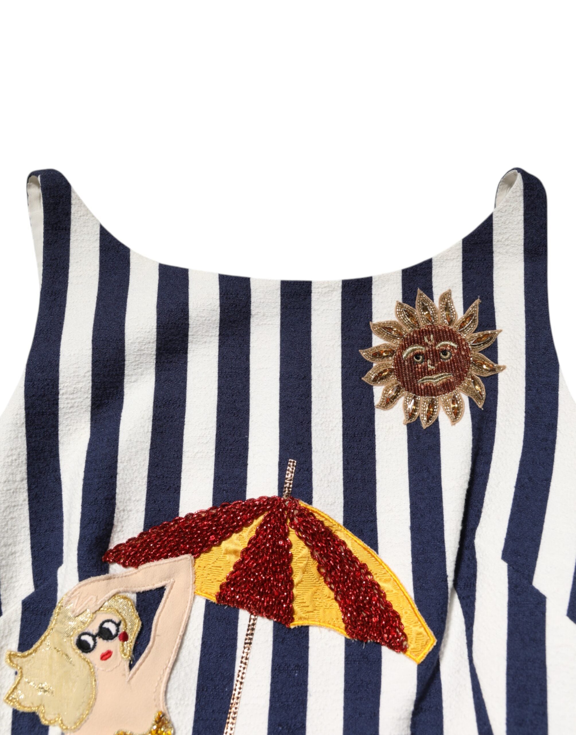 Dolce & Gabbana blue and white striped embroidered A-line dress-7