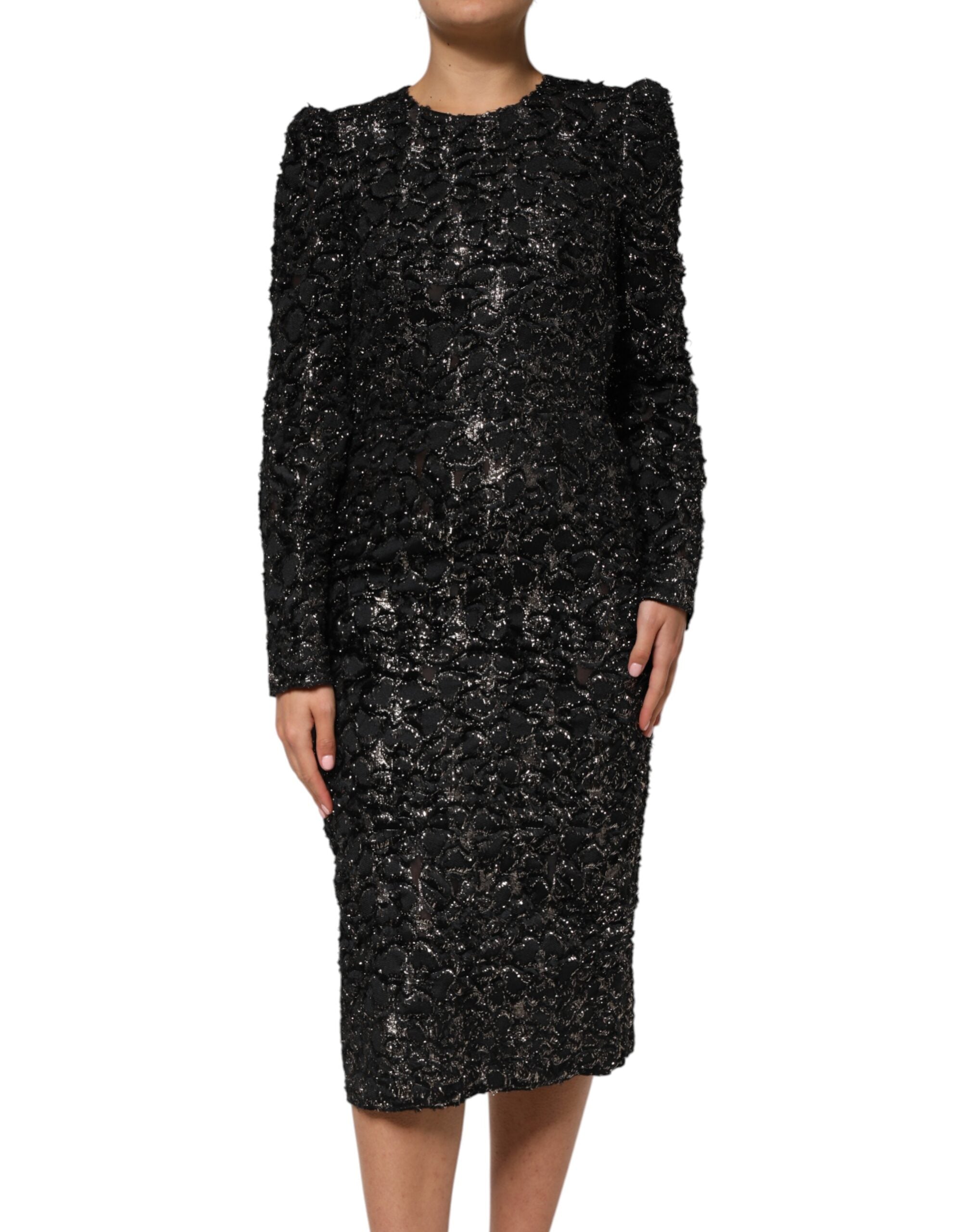Dolce & Gabbana Vestido abrigo de tweed bouclé con lentejuelas negras-1