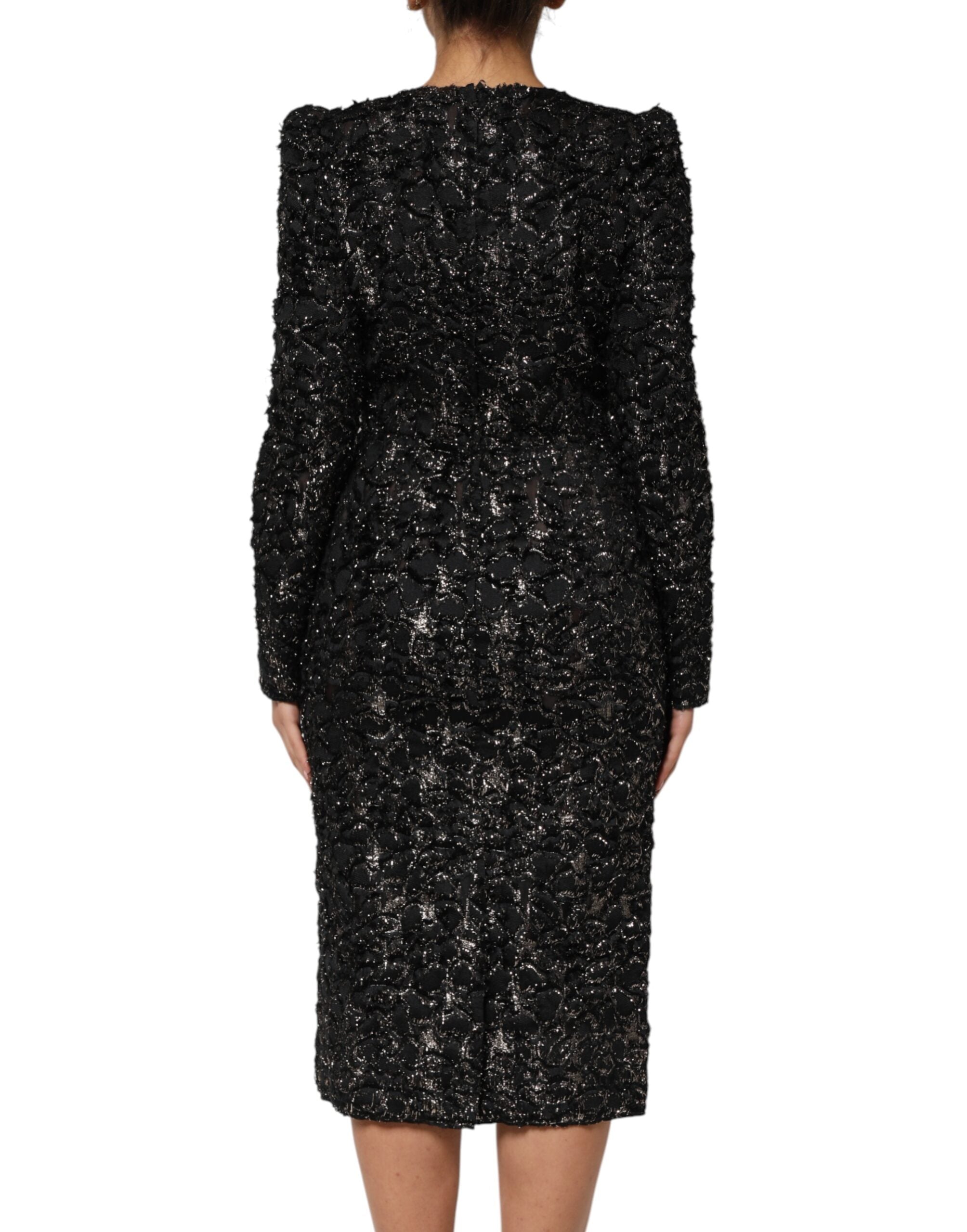 Dolce & Gabbana Vestido abrigo de tweed bouclé con lentejuelas negras-4