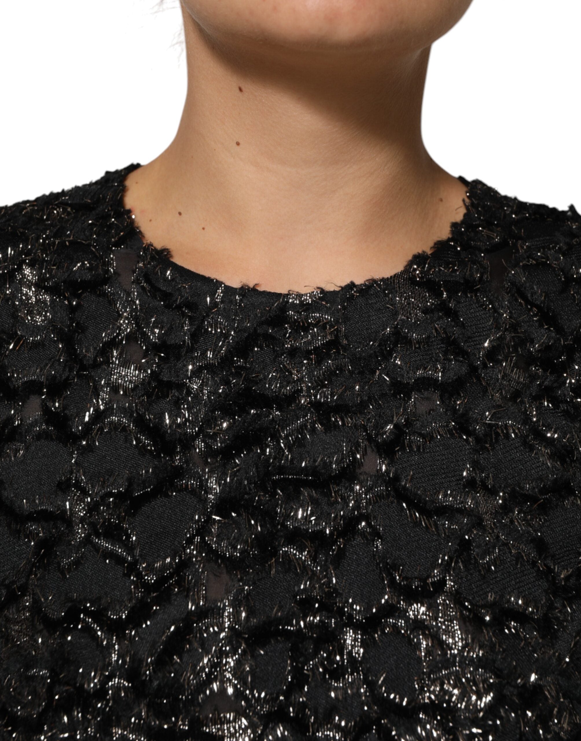Dolce & Gabbana Vestido abrigo de tweed bouclé con lentejuelas negras-5