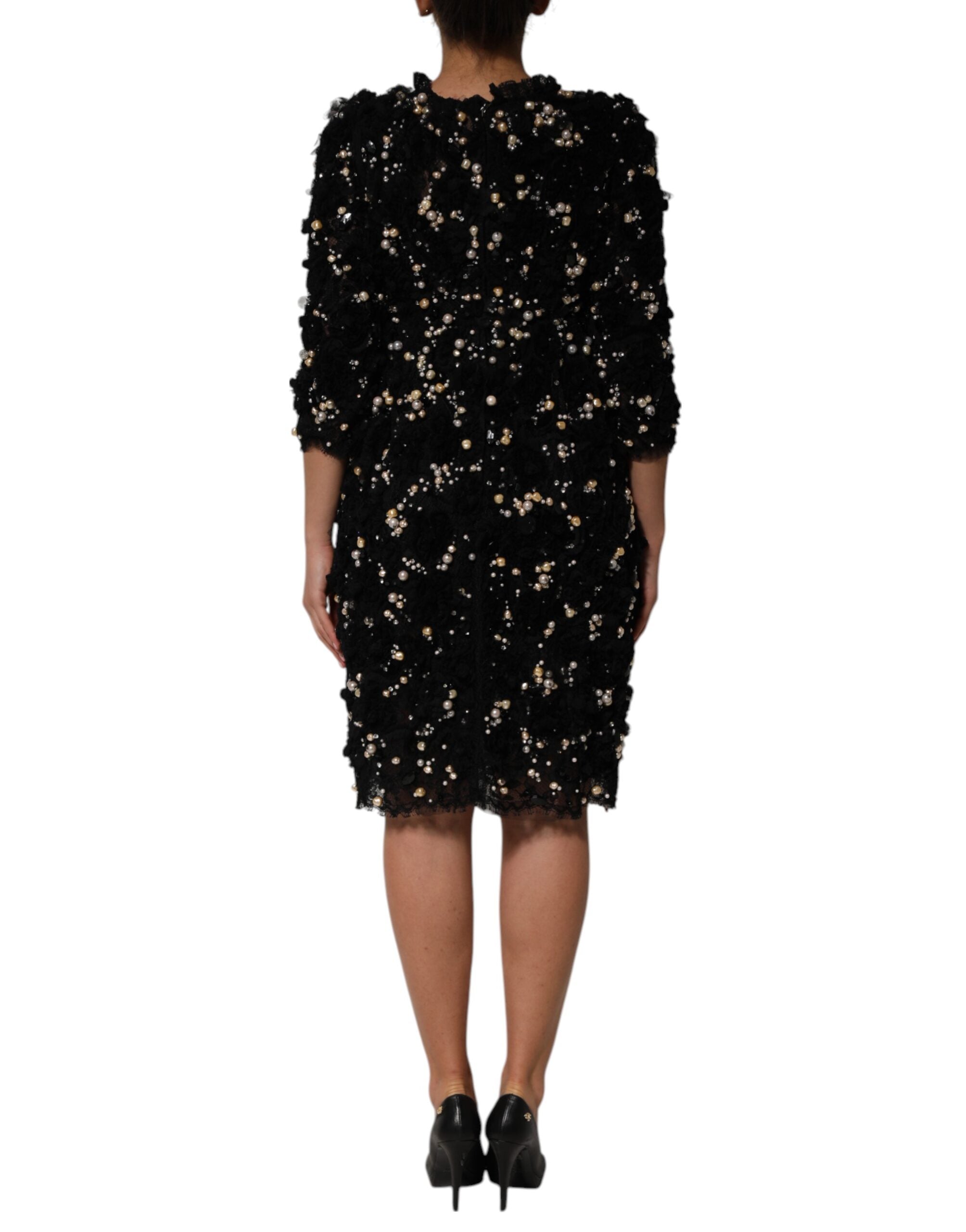 Dolce & Gabbana Black viscose shift dress with pearl embellishment-4