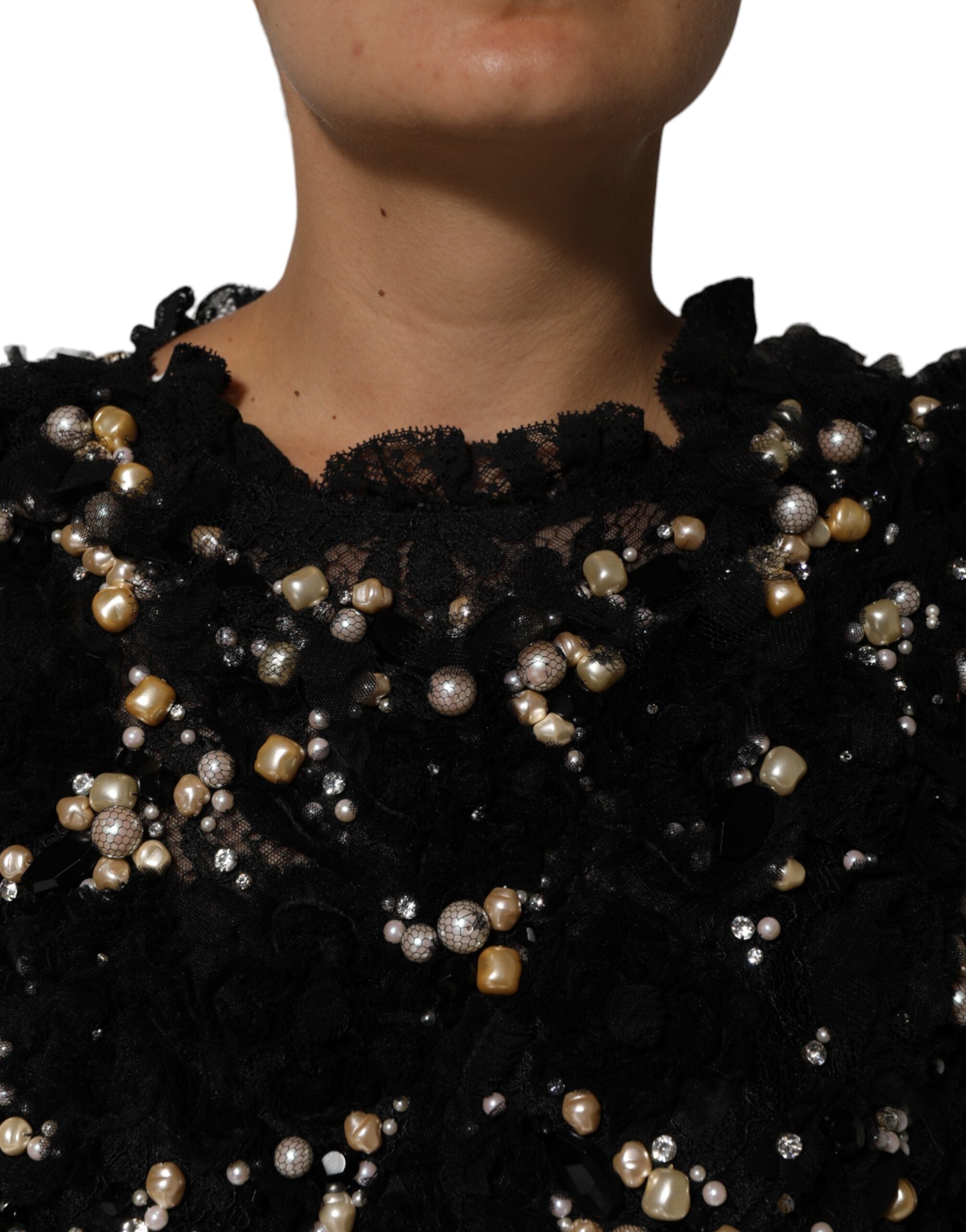Dolce & Gabbana Black viscose shift dress with pearl embellishment-5