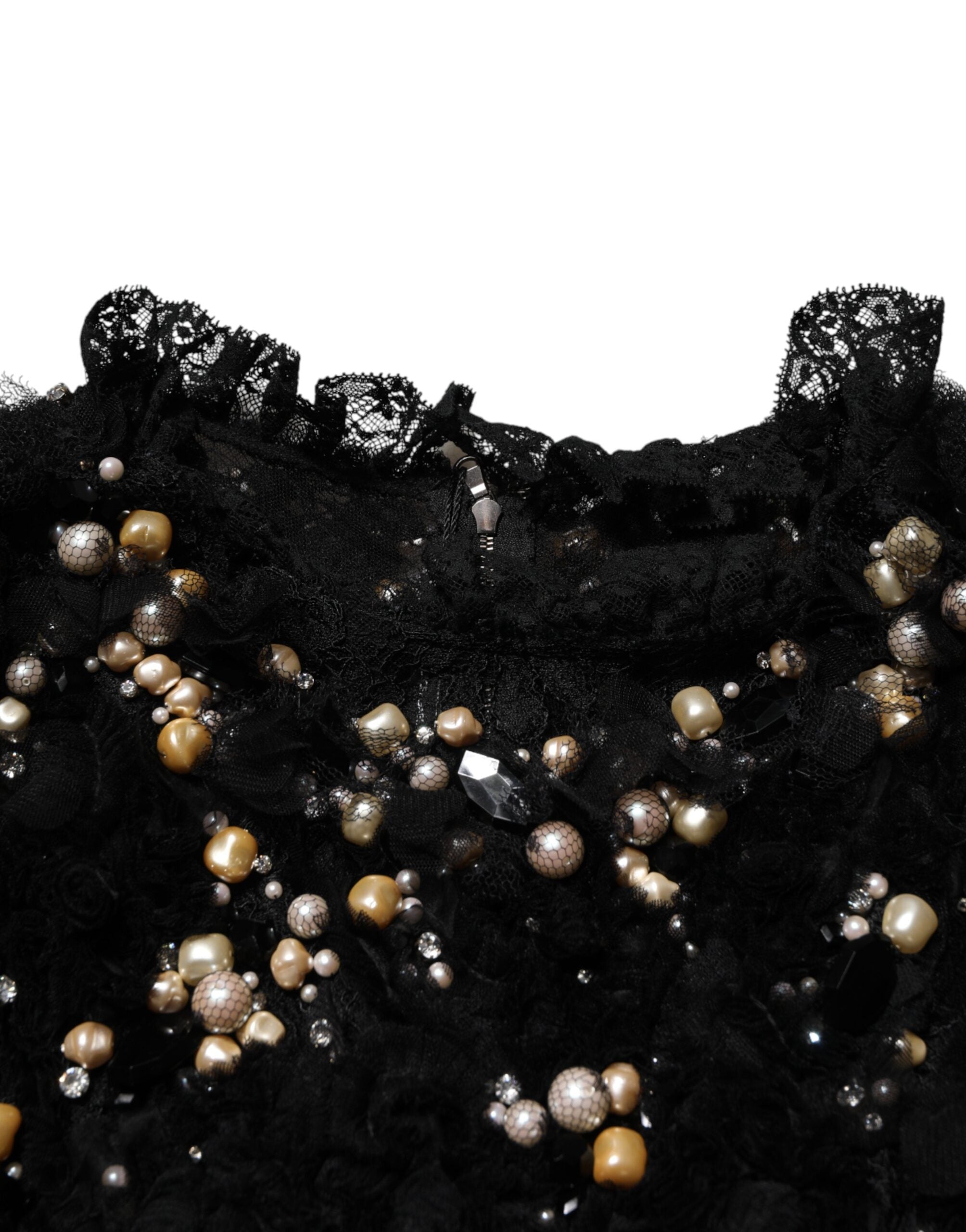 Dolce & Gabbana Black viscose shift dress with pearl embellishment-7