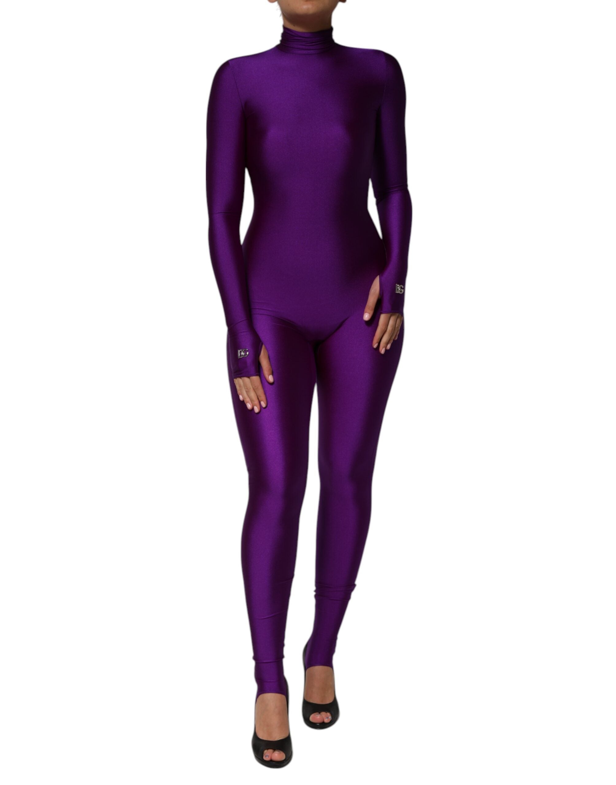 Dolce & Gabbana Purple Nylon Turtleneck Bodycon Jumpsuit Dress-1