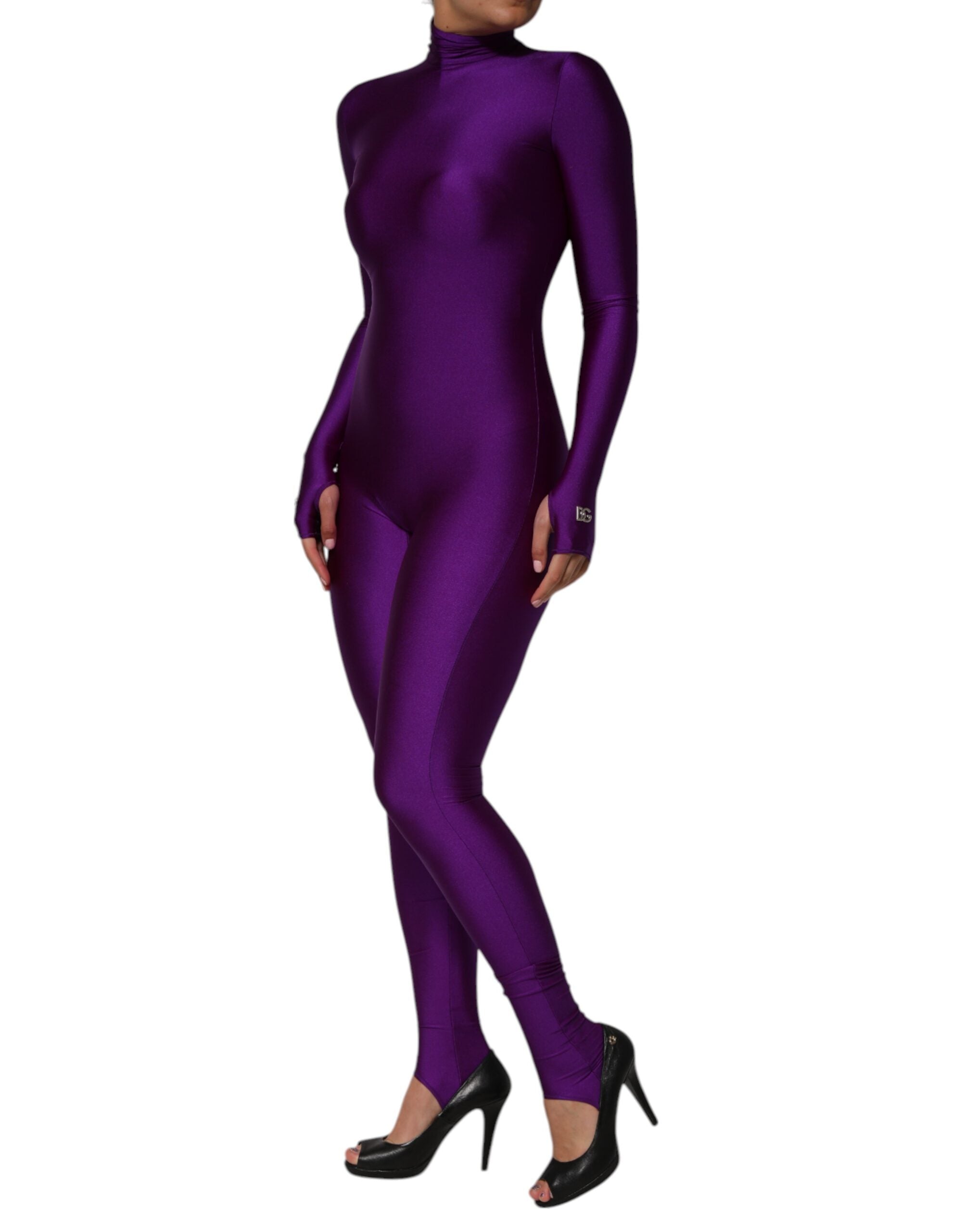 Dolce & Gabbana Purple Nylon Turtleneck Bodycon Jumpsuit Dress-3