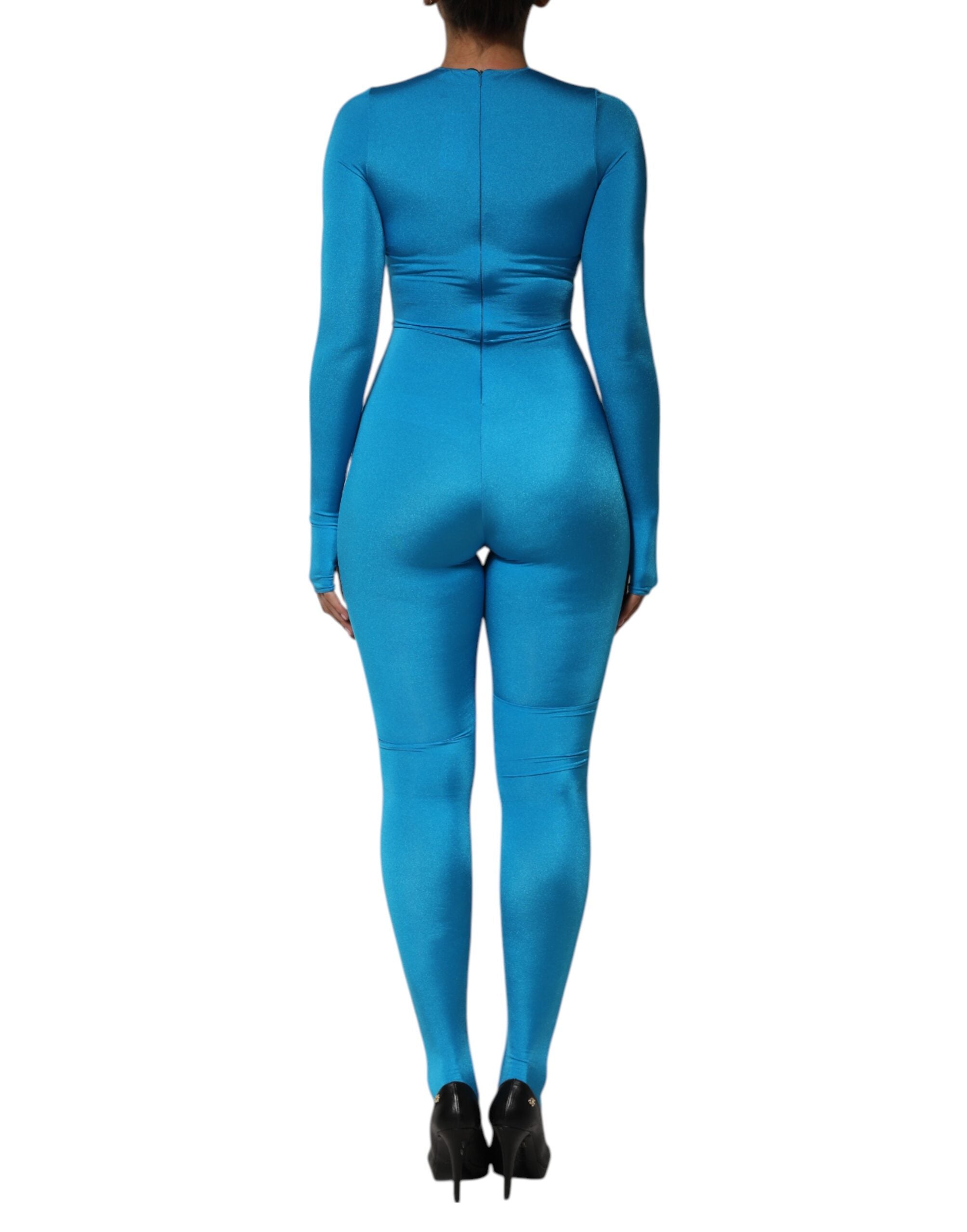 Dolce & Gabbana Blue Nylon Round Neck Bodycon Jumpsuit Dress-4