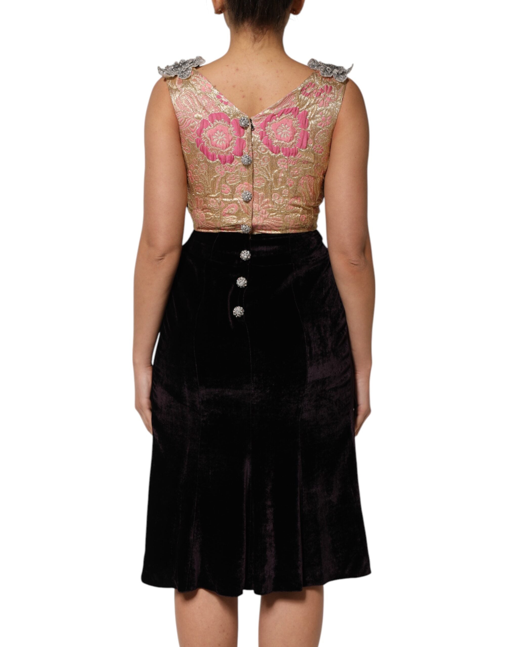 Dolce & Gabbana Black velvet dress with floral embellishment Aline-4
