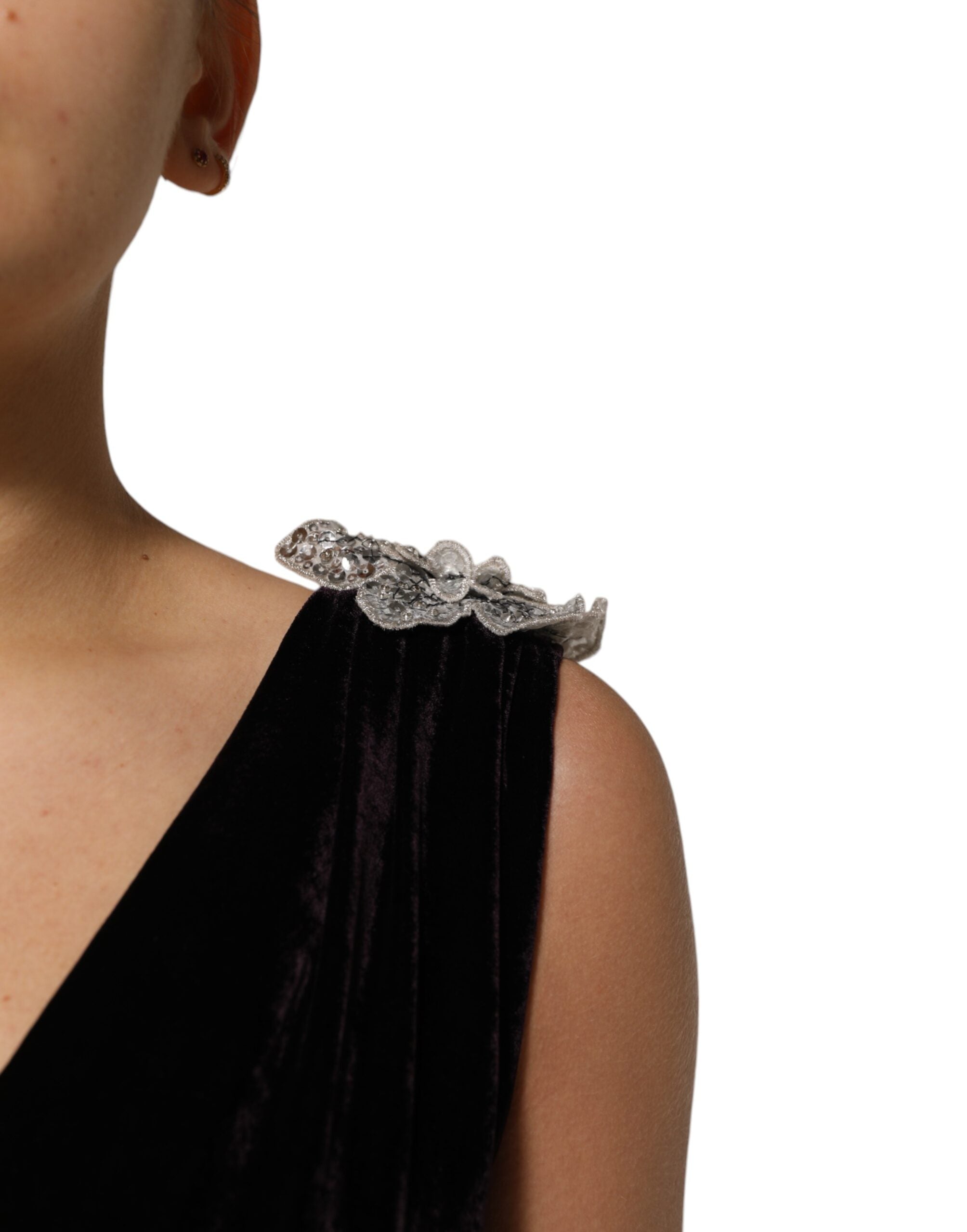 Dolce & Gabbana Black velvet dress with floral embellishment Aline-5