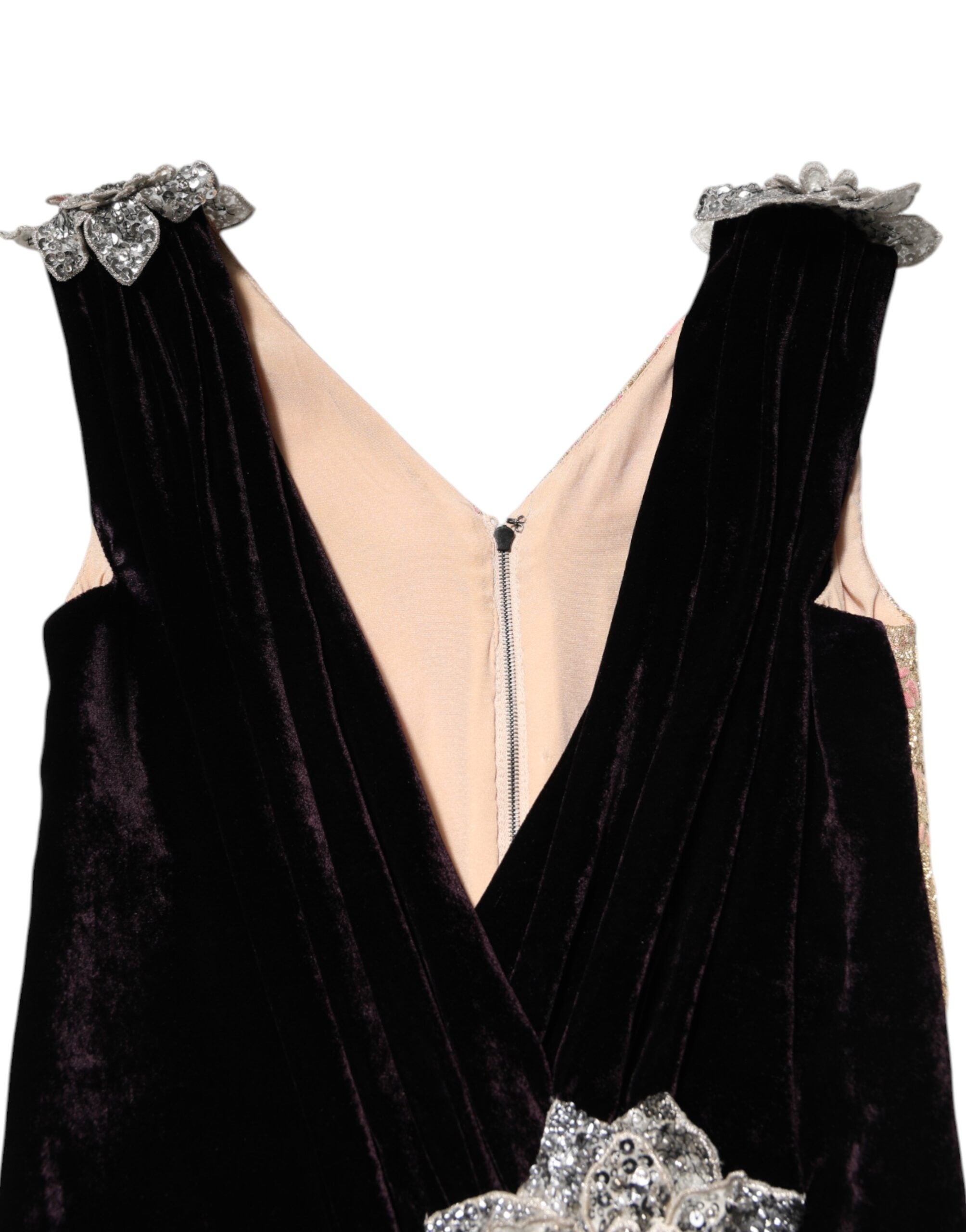 Dolce & Gabbana Black velvet dress with floral embellishment Aline-7
